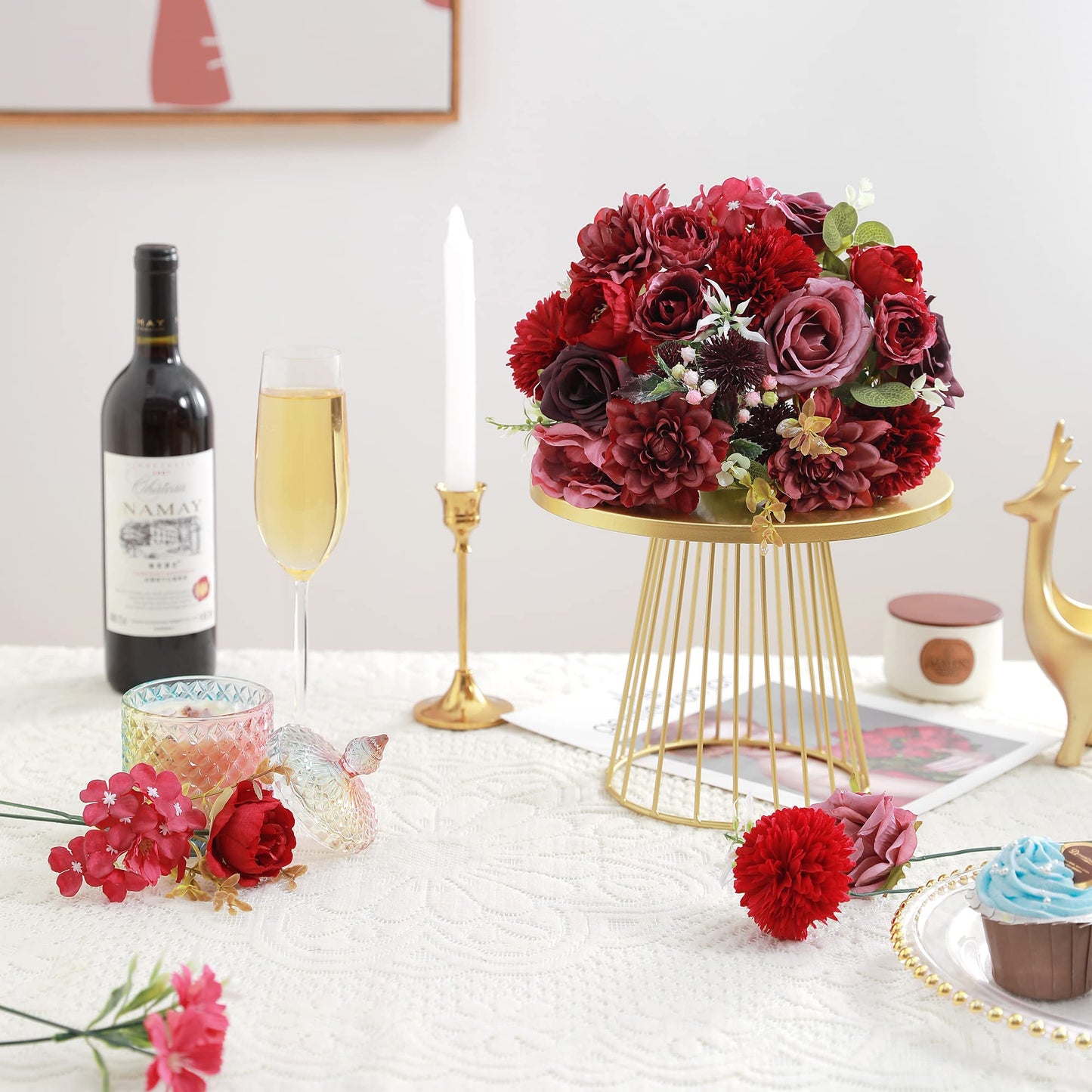 Artificial Flowers Combo, Fake Flowers for DIY Tables Centerpieces Baby Shower Bridal Shower Wedding Bouquet Arrangements Party Candle Holder Cake Decor Flower Home Decorations