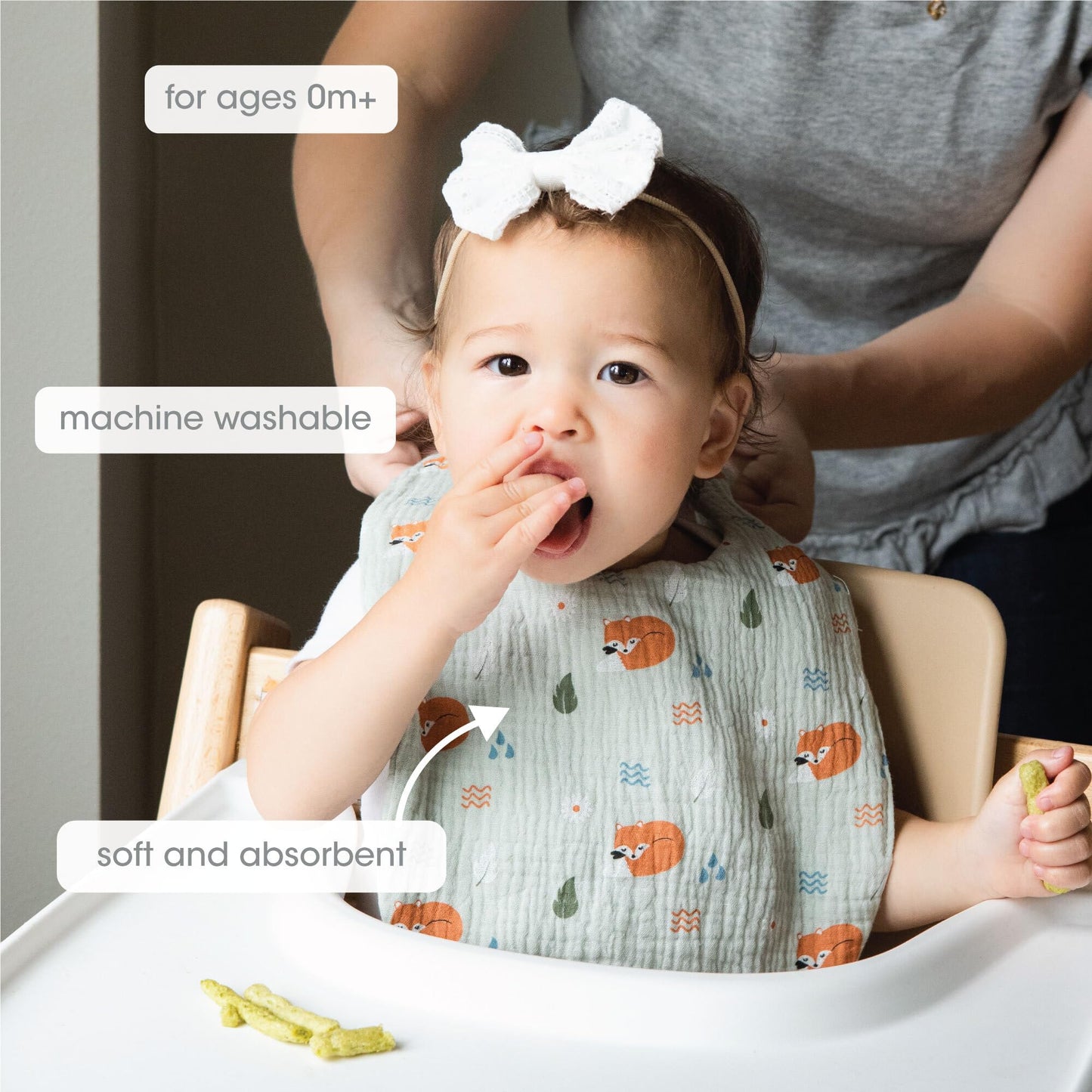 Pearhead Silicone Bib Set of 2, You're a Peach & Light Yellow Waterproof Bibs with Food Catcher, Adjustable Fit, Dishwasher Safe, Unisex Toddler Bib Set