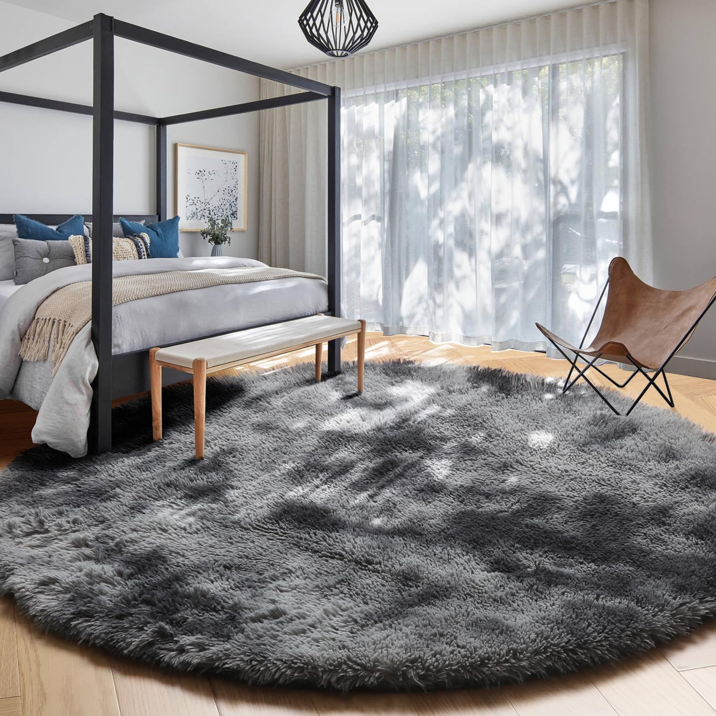 Pink Round Area Rugs 6Ft for Bedroom Living Room, Big Fluffy Shag Circle Rug for Kids Playroom, Cute Preppy Room Decor for Teen Girls, Cozy Fuzzy Furry Plush Carpets for Baby Nursery, Dorm, Classroom