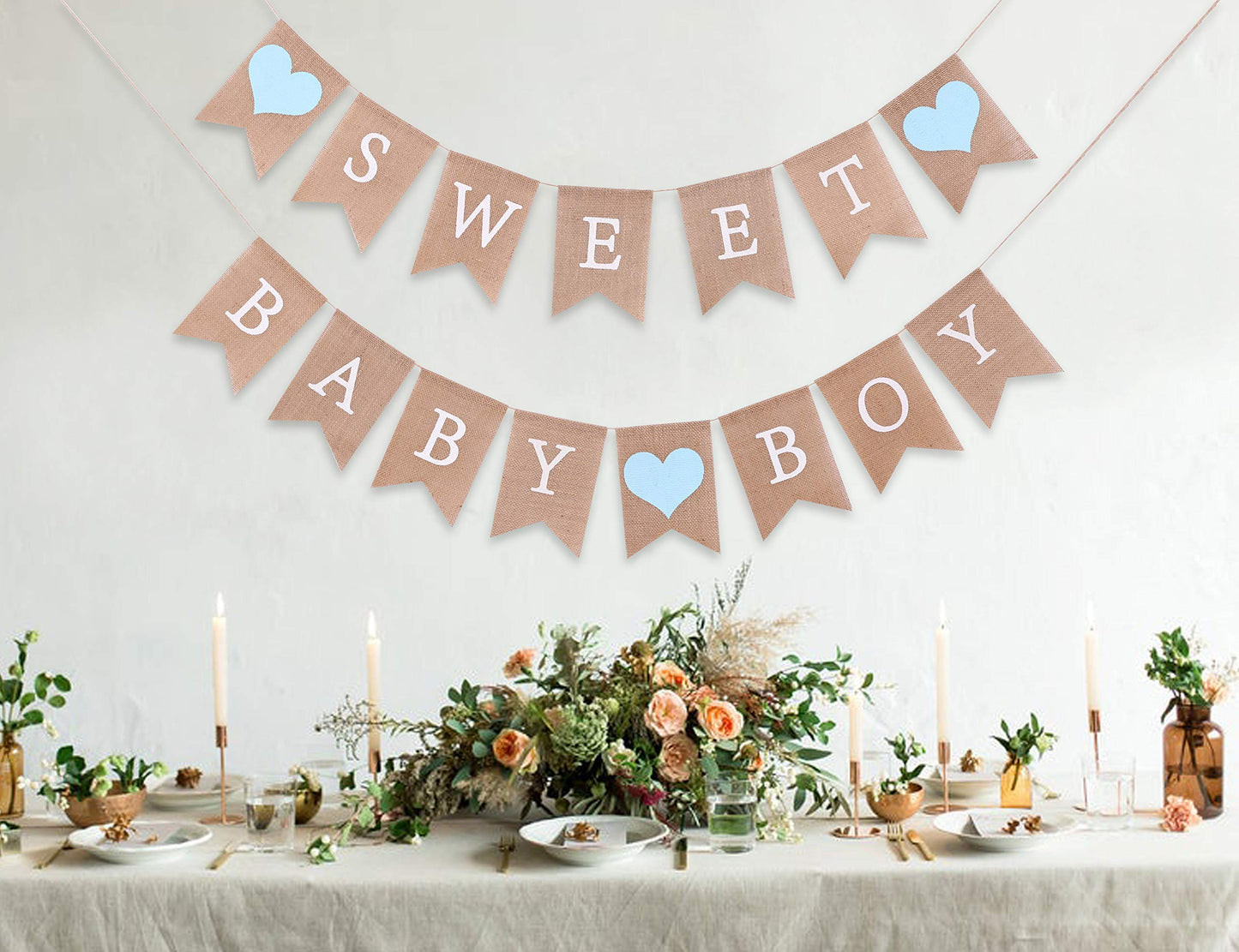 Sweet Baby Boy Burlap Banner - Rustic Baby Shower Decorations, Photo Props (Sweet Baby Boy Blue)