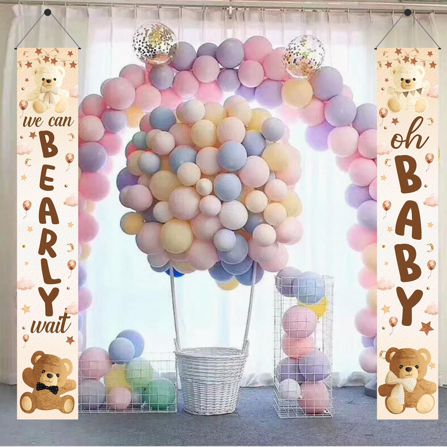 umoni Teddy Bear Banner, We Can Bearly Wait, Brown Glitter, Baby Shower Decorations, Gender Reveal Party Supplies, 19.0x70.0 inches