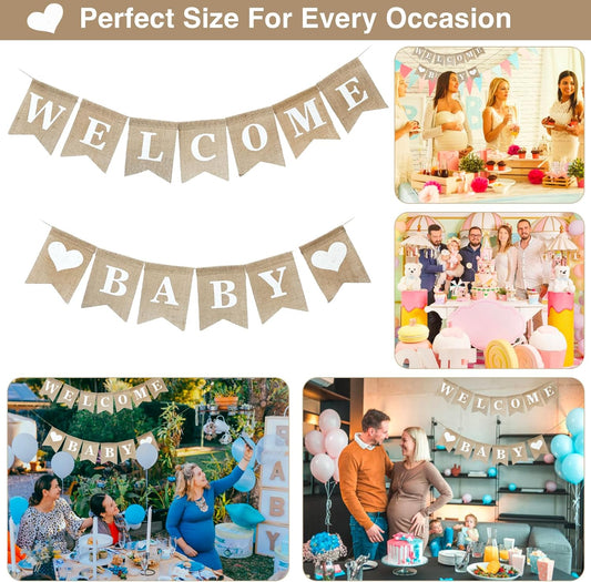 Welcome Baby Sign - Elegant Boy and Girl Announcement Banner - Newborn Birth Sign - Adorable Baby Shower Decor