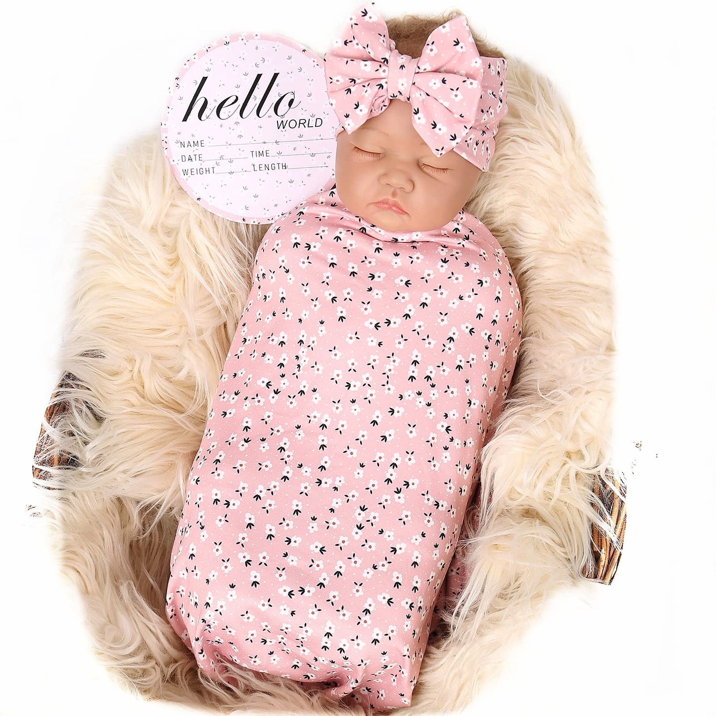 Galabloomer Newborn Receiving Blanket Headband Set Baby Flower Swaddle (vintage flower)