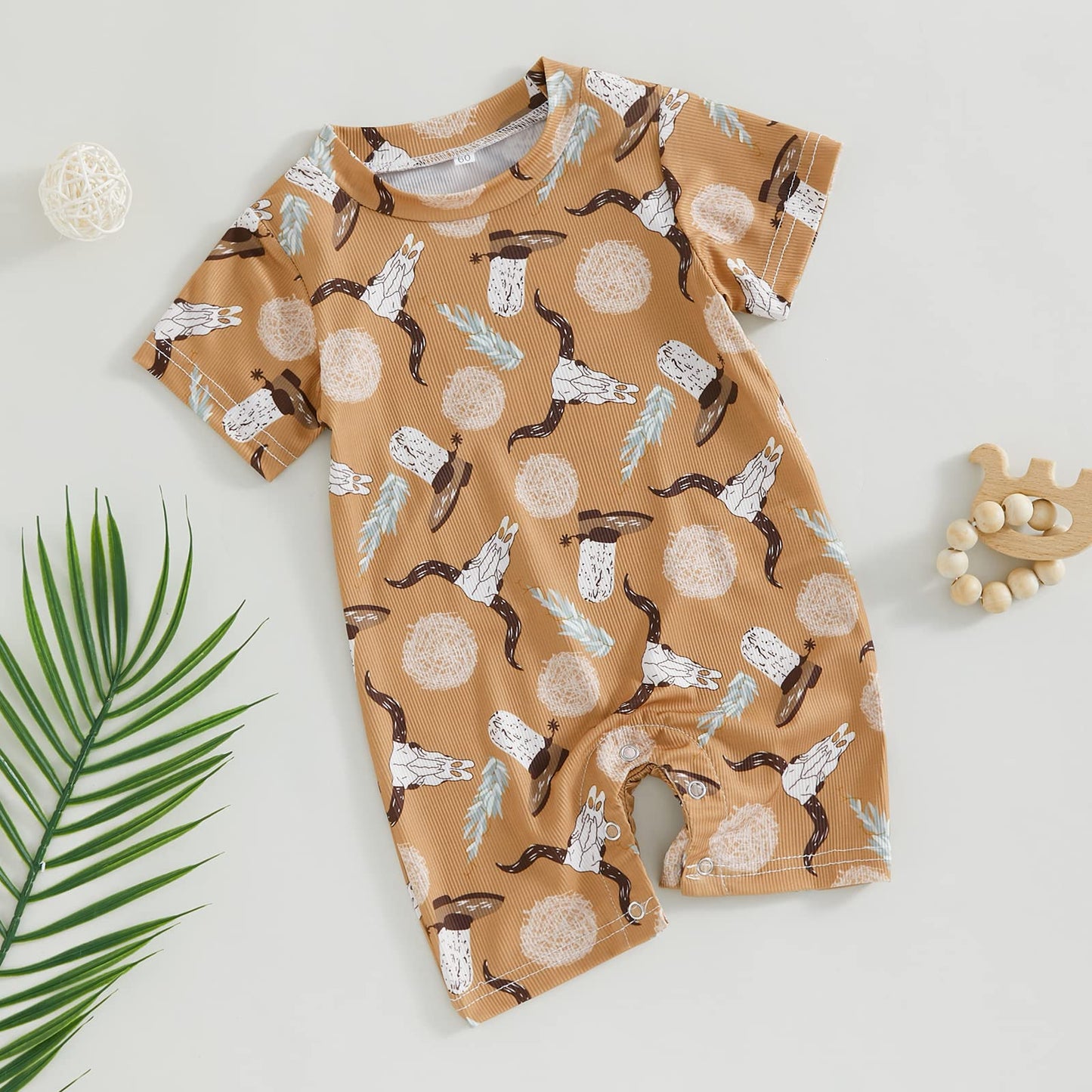 Gueuusu Country Baby Clothes Boy Girl Western Cow Print Short Sleeve Romper Bodysuit Ribbed One Piece Jumpsuit Summer Outfit
