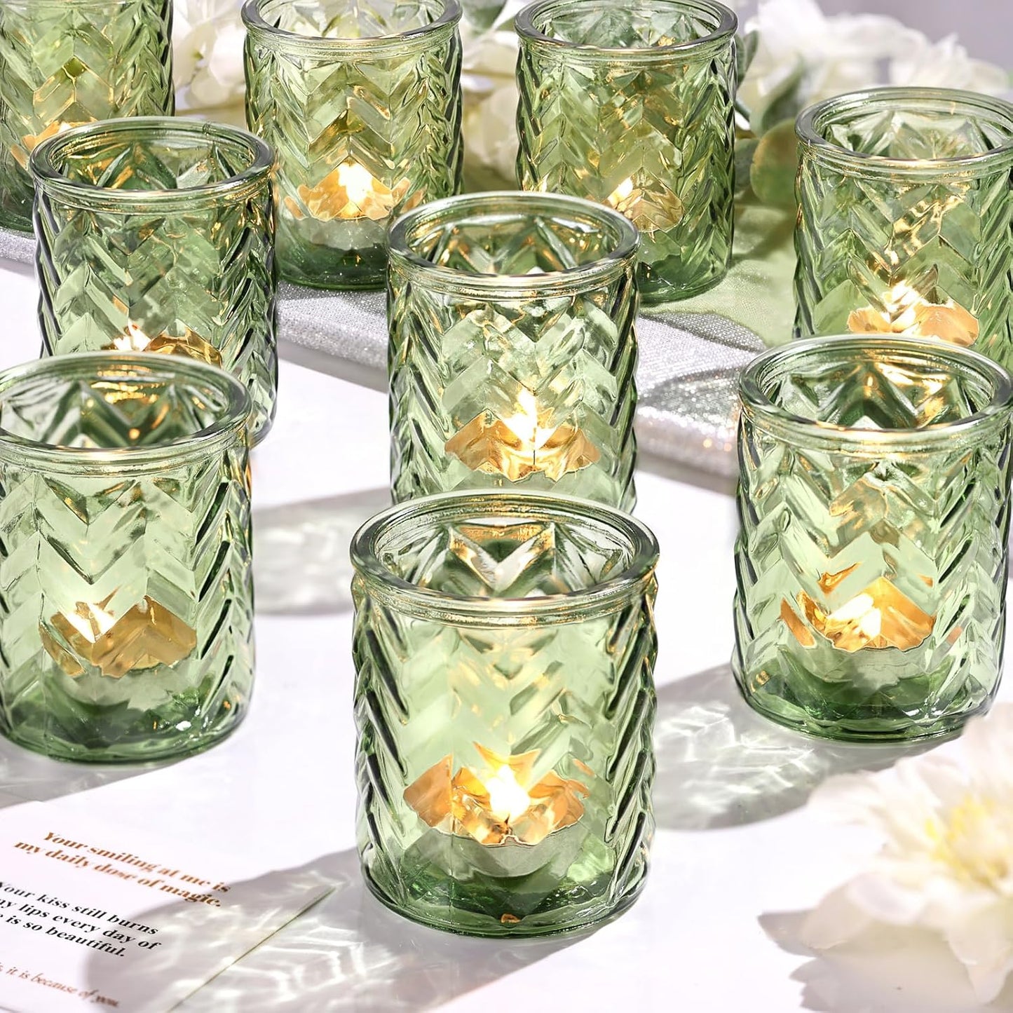 LAMORGIFT 12 PCS Blue Tealight Holders - Blue Votive Candle Holders for Wedding Party Decorations - Bulk for Wedding Reception, Bridal Shower, Baby Shower Party Decor