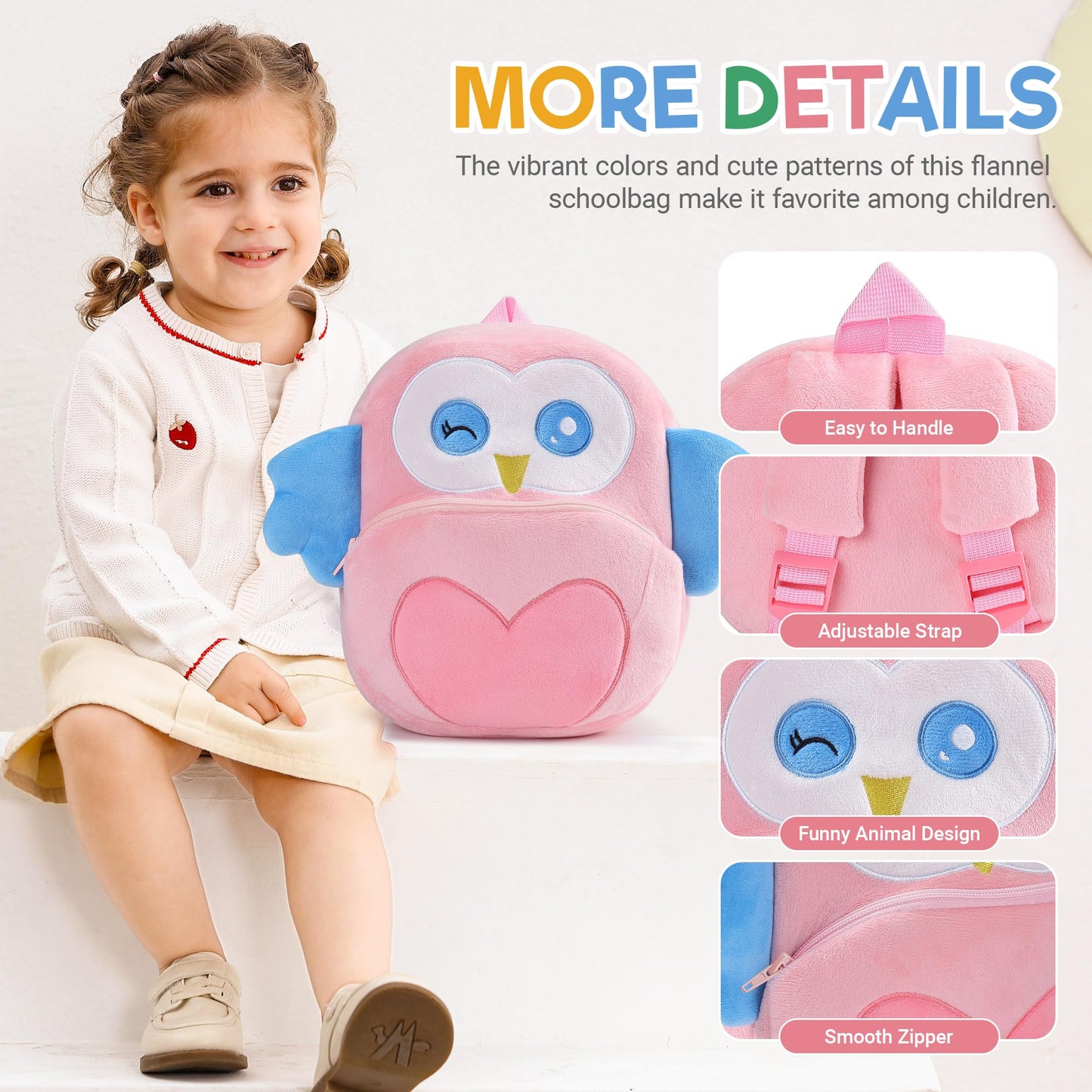 MICHLEY Toddler Backpack Plush Animal SchoolBag Cartoon Girls Travel Bag Mini Baby Daypack for Kids Kindergarten Pre School Bags, Cow