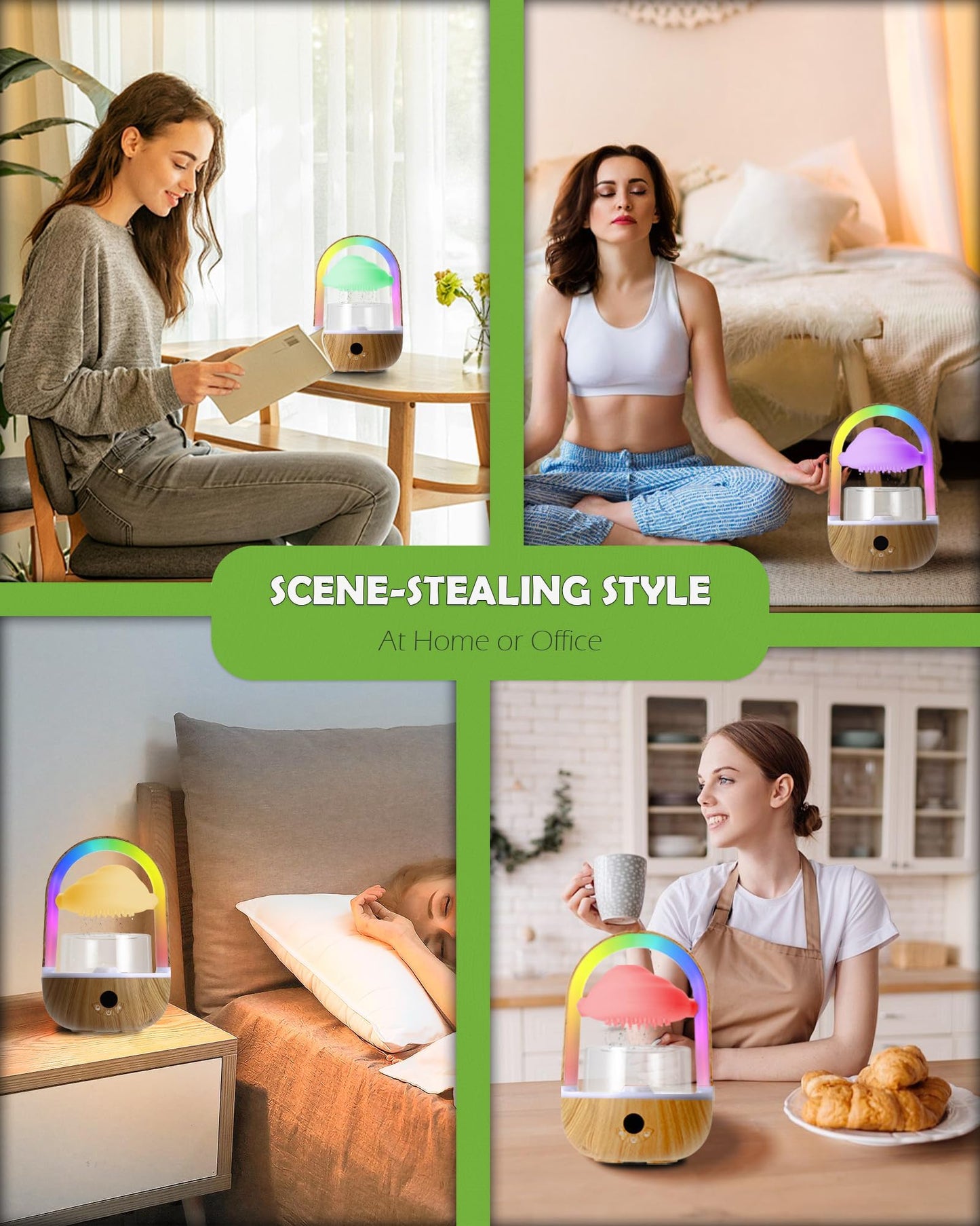 Weljoy Aromatherapy Essential Oil Diffuser Rainbow Rain Cloud Micro Humidifier Water Drip Mushroom Diffuser with Running Lights Rain Sounds for Sleeping-Tabletop Water Fountain&Night Light