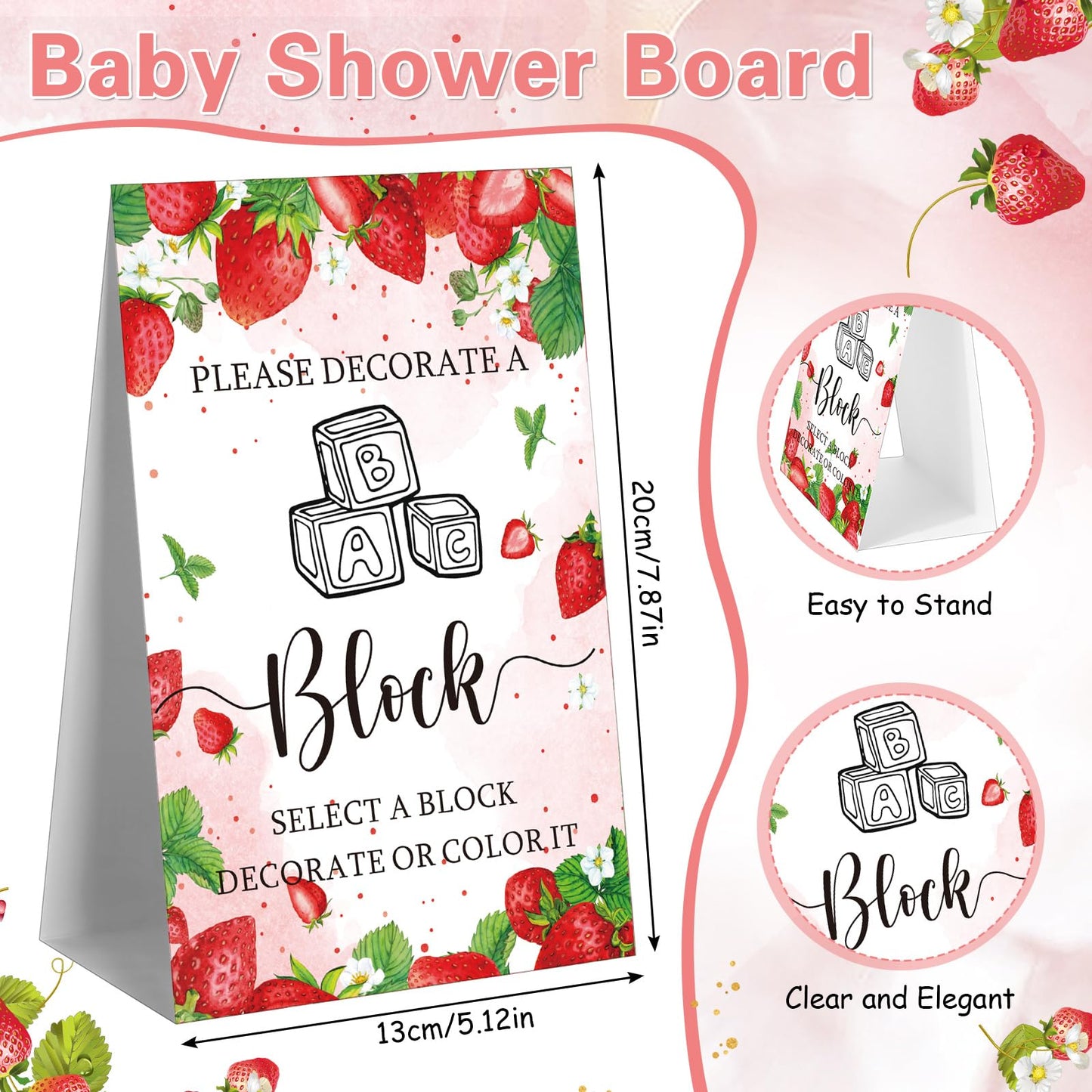 Marsui 136 Pcs Baby Shower Blocks to Decorate Game Kit Includes 98 Wooden Blocks, 36 Markers, 1 Game Sign, 1 Storage Box for Baby Shower Gender Reveal Activity Party Decorations(Pink Elephant)