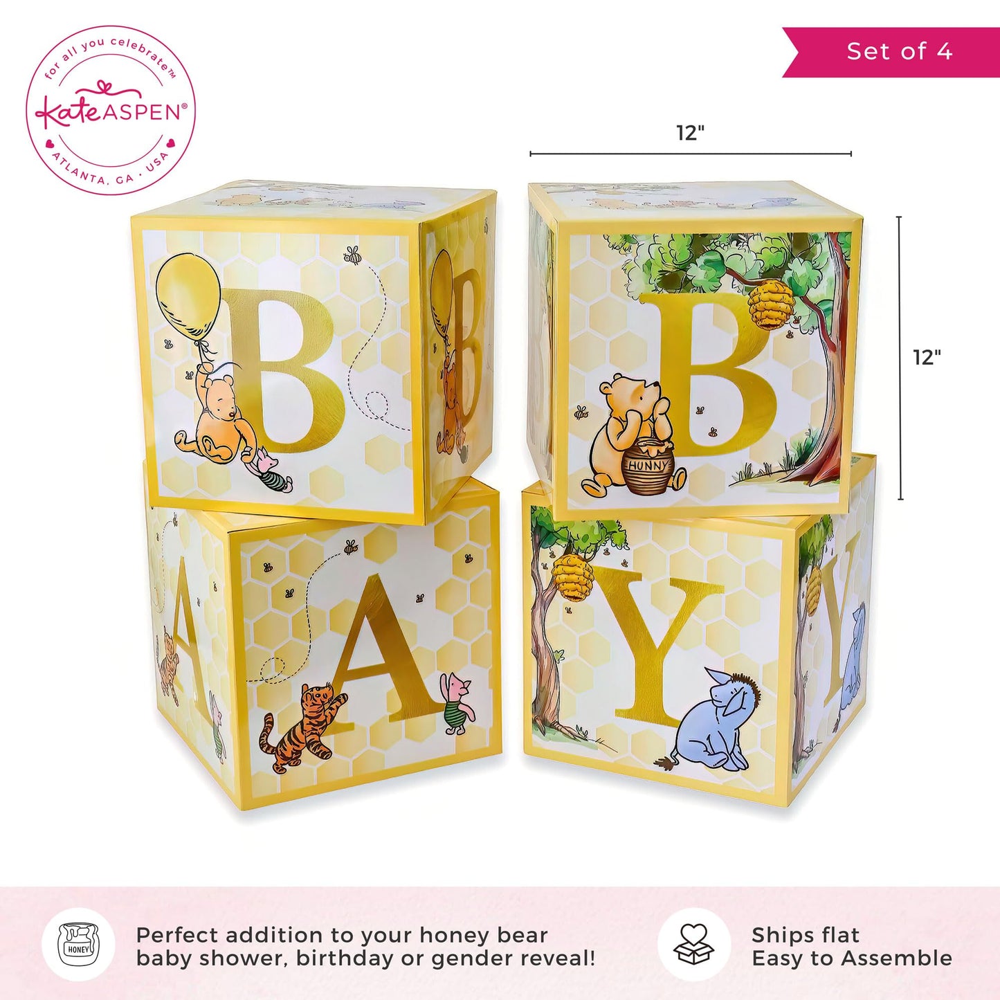 Kate Aspen Woodland Baby Shower Boxes with Letters for Baby Shower Gender Reveal Decorations Photo Prop & Forest Animal Nursery Decor (Set of 4 Blocks Spells Baby)