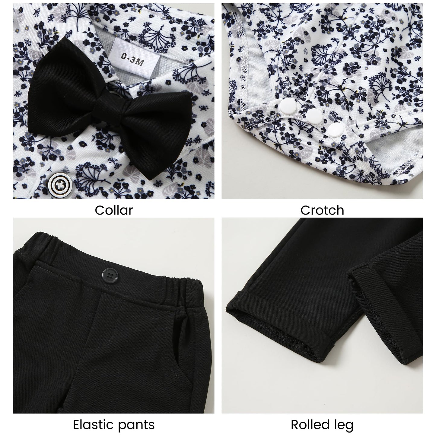 YALLET Baby Boy Clothes Suit 0-24 Months Infant Gentleman Outfits Formal Dress Shirt+Bowtie+Vest+Pants Set Baby Wedding Suits