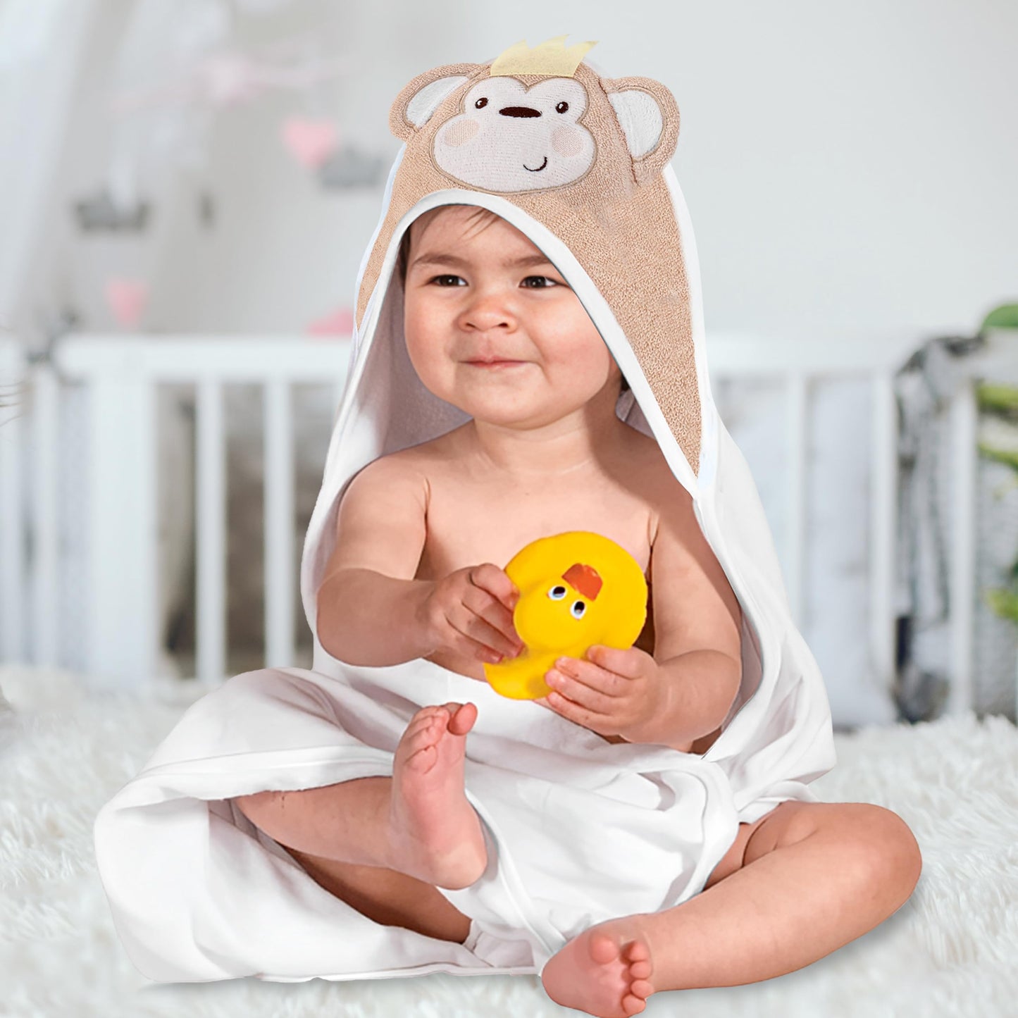 Mother's Choice Baby Hooded Towel - Large 33x33 Inch, 100% Cotton, Ultra-Soft & Absorbent Bath Towel for Newborns, Infants, Boys & Girls (Butterfly)