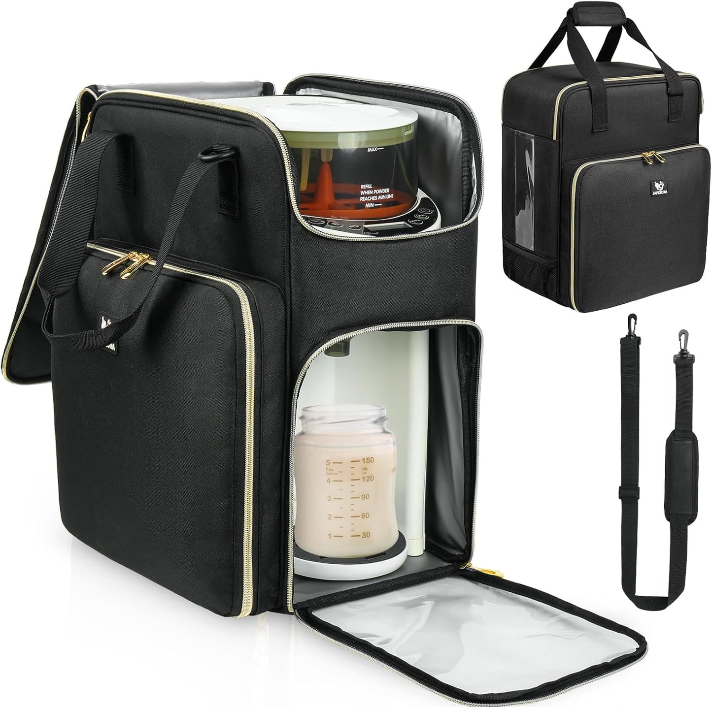 Carrying Case Compatible with Baby Brezza Formula Pro Advanced Formula Dispenser Machine, Insulated Baby Formula Mixer Travel Bag with Shoulder Strap for Baby Essentials, Black