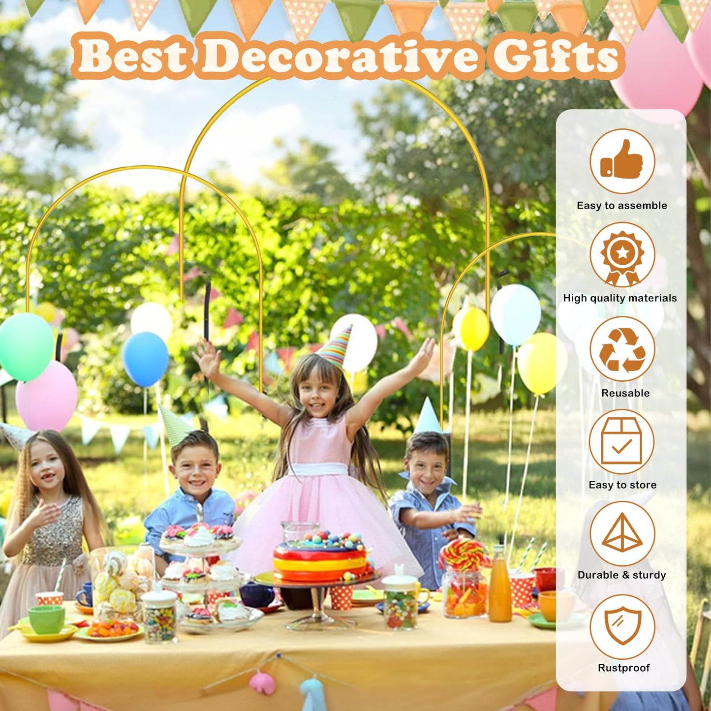 DDMY Wedding Backdrop Stand, 7.9 FT Thickened Metal Semicircular Square Base Arch, Portable Balloon Stand Kit for Ceremony, Birthday Party, Baby Shower, Christmas, New Year Decoration