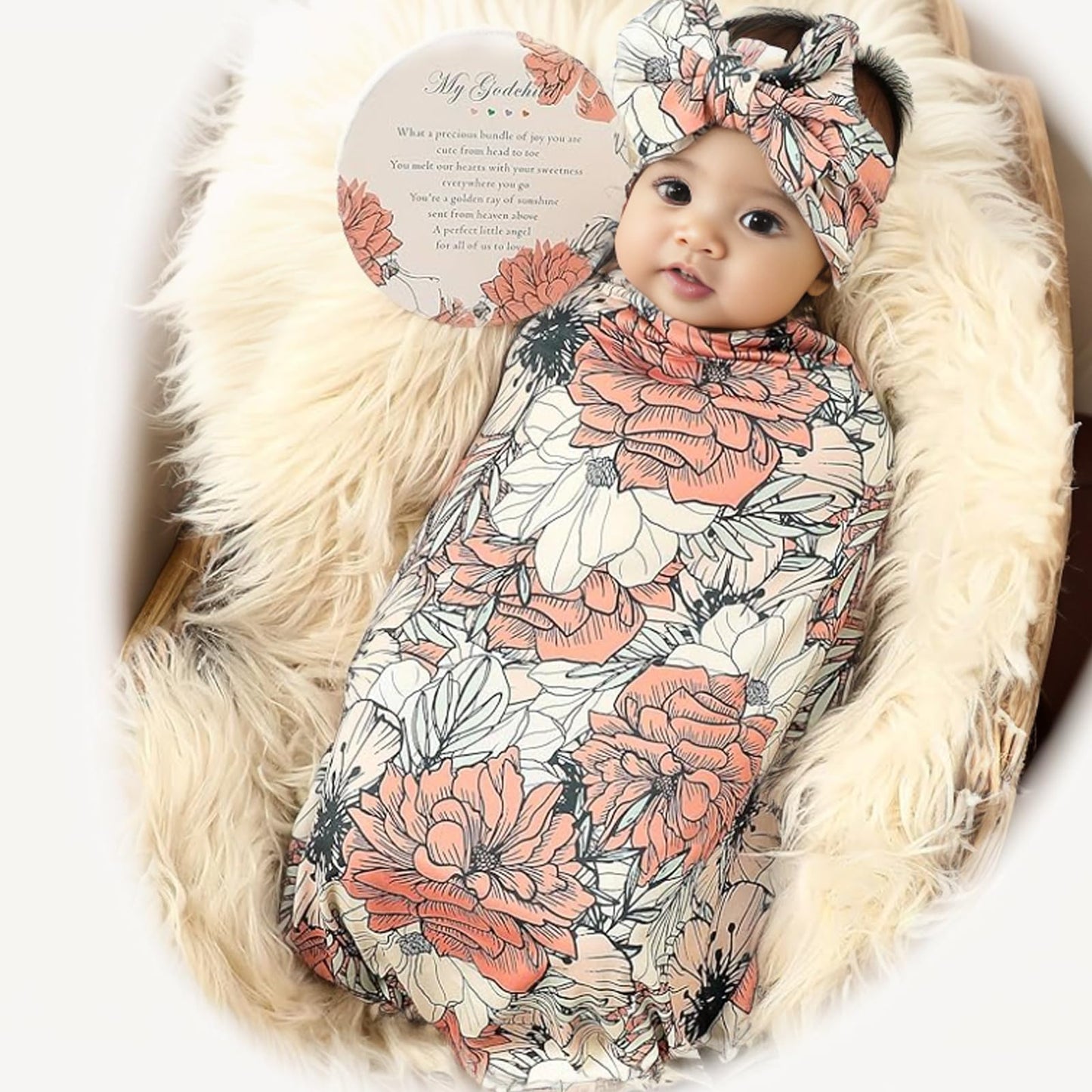 Galabloomer Newborn Receiving Blanket Headband Set Baby Flower Swaddle (vintage flower)