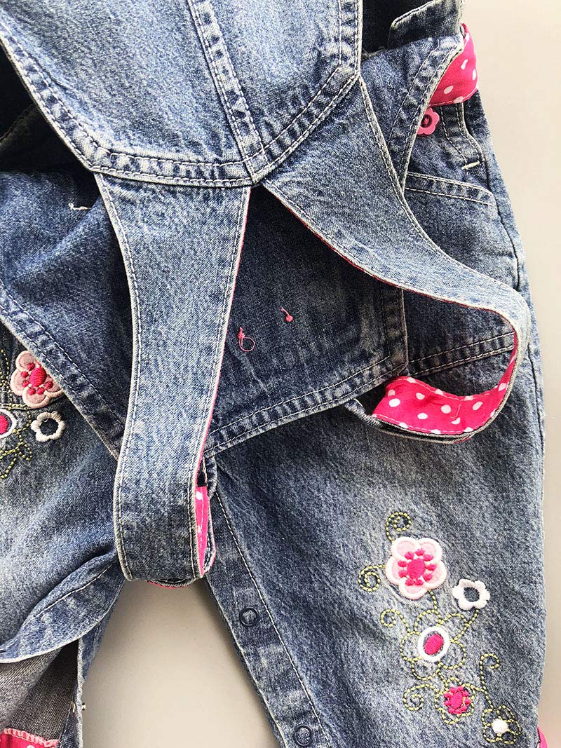 Peacolate 3months-3Years Baby Girls Denim Overalls Embroidery Bib Pants Jeans Jumpsuit