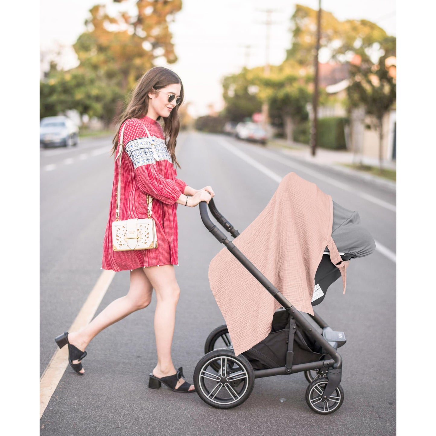 Konssy Muslin Nursing Cover for Baby Breastfeeding, Breathable 100% Cotton Breastfeeding Cover with Rigid Hoop for Mother Nursing Apron, Multi-use Carseat Canopy (Summer Wheat)
