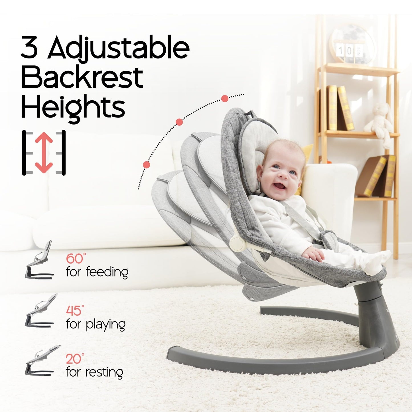 Baby Swings for Infants to Toddler, Electric Baby Swing and Infant Swings for Newborn, 10 Music with Remote Control and Bluetooth, 5 Swing Angles with Gentle Speed, 2 Seat Position, 0-9 Month (Gray)