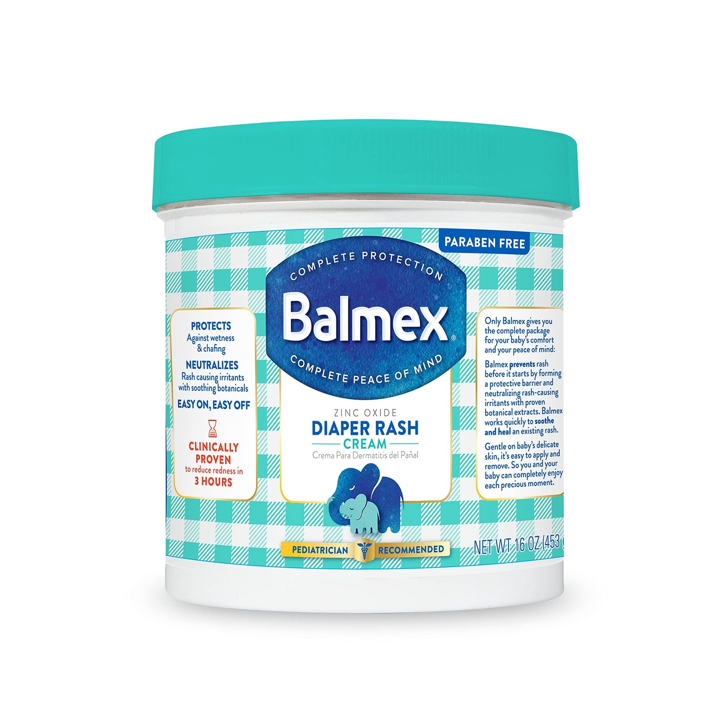 Balmex Complete Protection Daily Baby Diaper Rash Cream, Clinically Proven To Reduce Redness in Just One Use*, with Zinc Oxide + Botanicals, Pediatrician-Recommended & Dermatologist Tested, 16oz