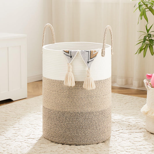 Laundry Basket,Woven Cotton Rope Laundry Hamper,60L for Decor Storage of Dirty Clothes,Toys and Blankets in Bathroom,Baby Room and Living Room