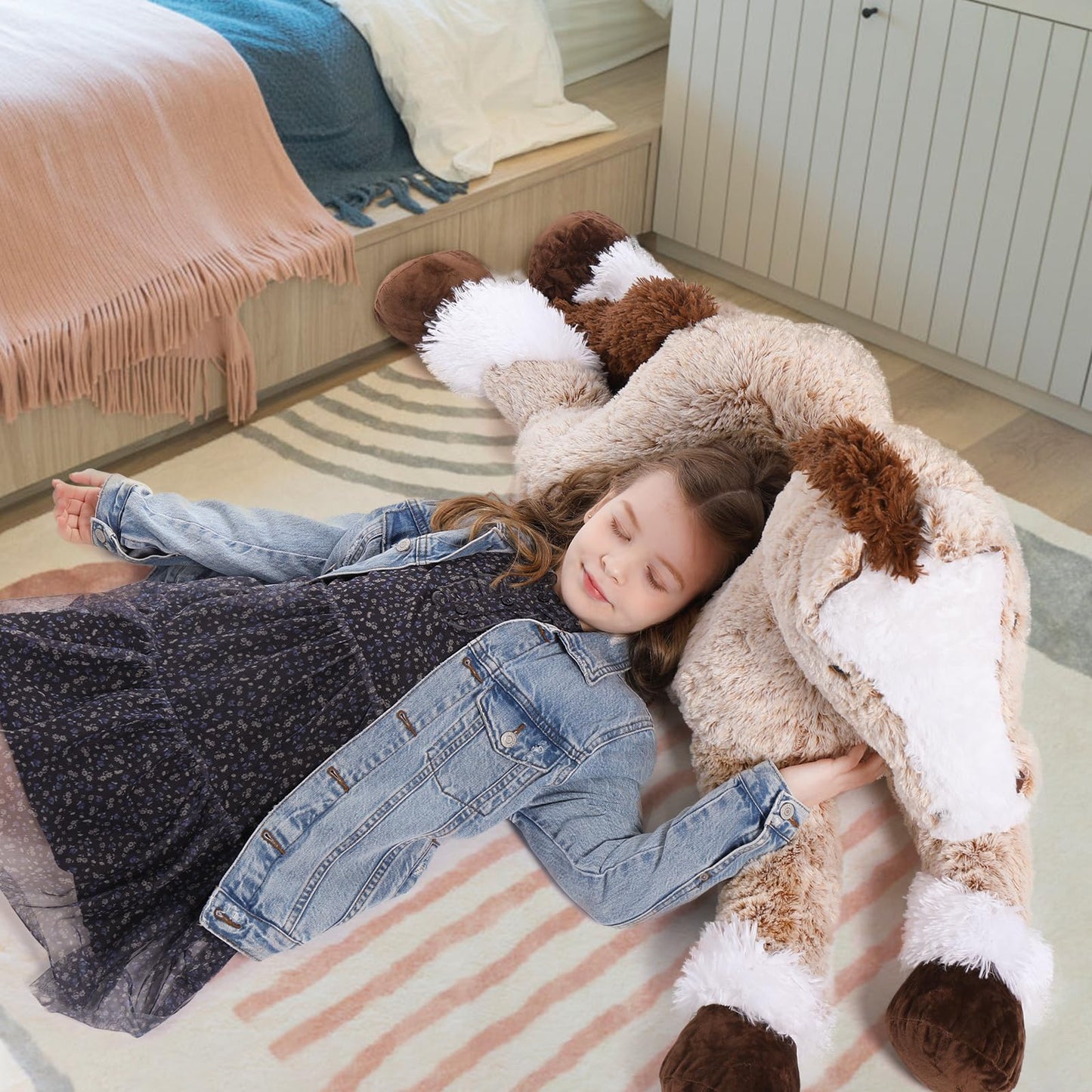 Tezituor 47 Inch Giant Horse Stuffed Animal, 4ft Realistic Chocolate Stuffed Horse Plush Toy, Hugging Soft Horse Pony Plush Pillow for Boys Girls,