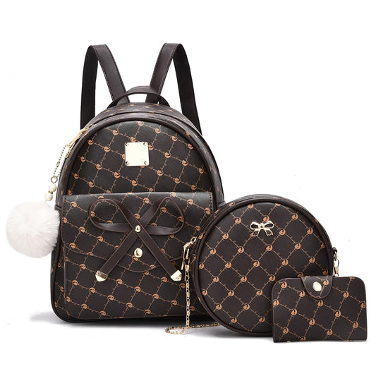 I IHAYNER Girls Bowknot 3-Pieces Fahsion Leather Backpack Backpack Purse for Women Rucksack for Ladies Shoulder Bag