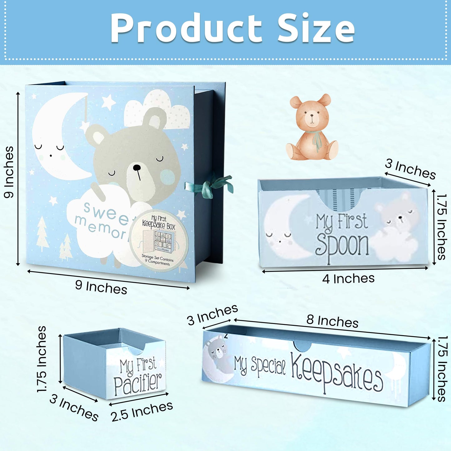 VOTUM Baby Keepsake Box for Treasured Memories, Fairytale - Lightweight, Handcrafted Baby Boxes with 9 Labeled Compartments for First Memories - Gender Neutral Baby Shower Gifts for Girls, Boys