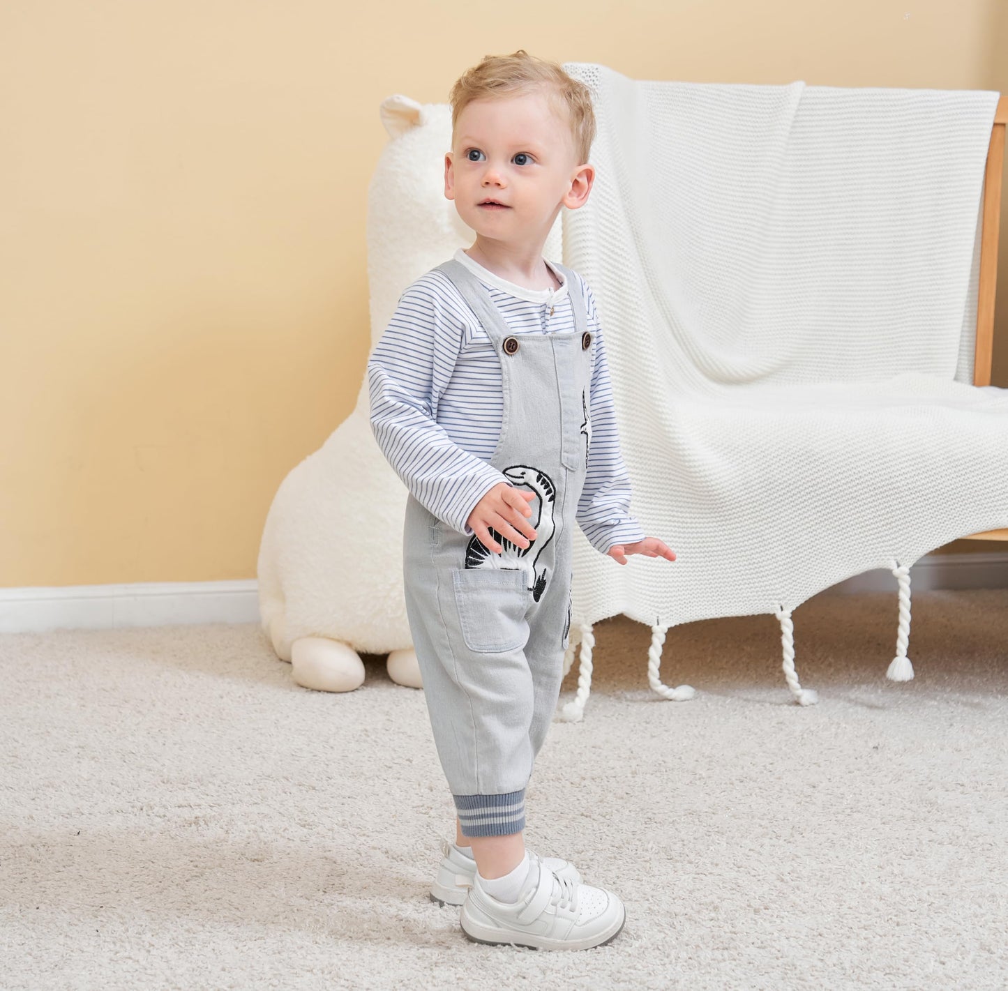 Baby Boy Clothes Set Infant Boy's Long Sleeve Romper+Dinosaur Denim Overalls Toddler Boys Fall Winter Outfits Suit