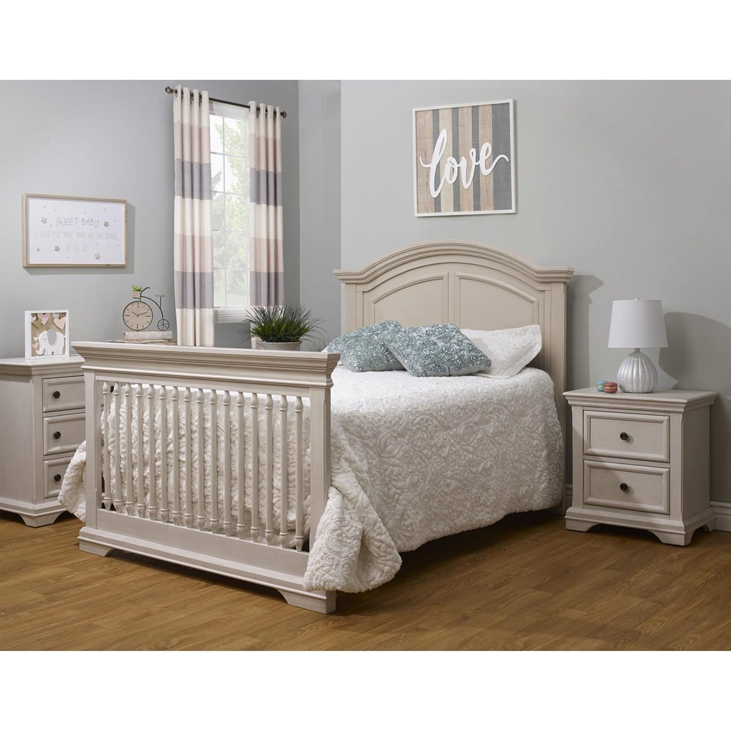 Sorelle Furniture High Arch Portofino Crib, Classic 4-in-1 Convertible Crib, Crib Made of Wood, Wooden Baby Bed, Toddler Bed, Child’s Daybed and Full-Size Bed, Nursery Furniture-Brushed Ivory