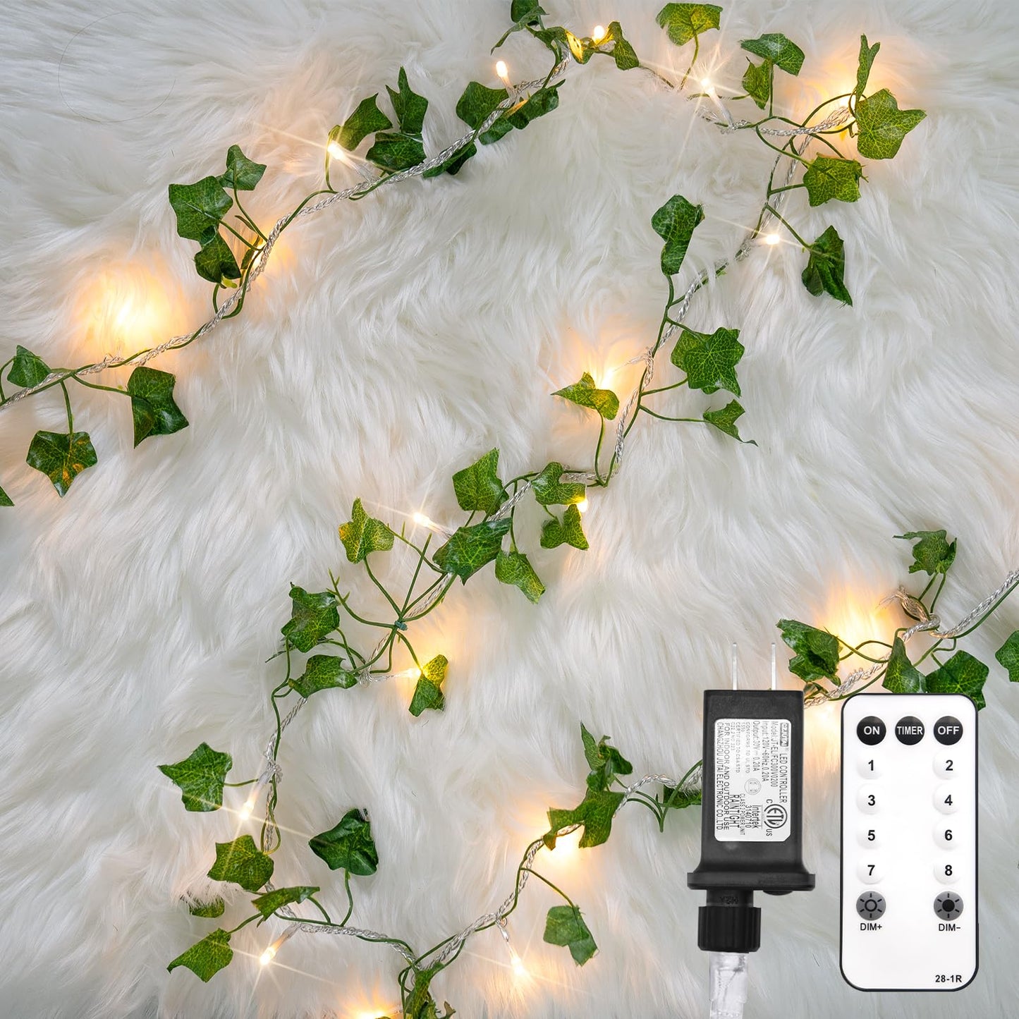 suddus Vine with Fairy Lights Battery Operated, 33ft 100 LED Ivy String Lights with Remote, Leaf Lights for Bedroom, Room, Wall, Garden, Party, Wedding Decor (Warm White)