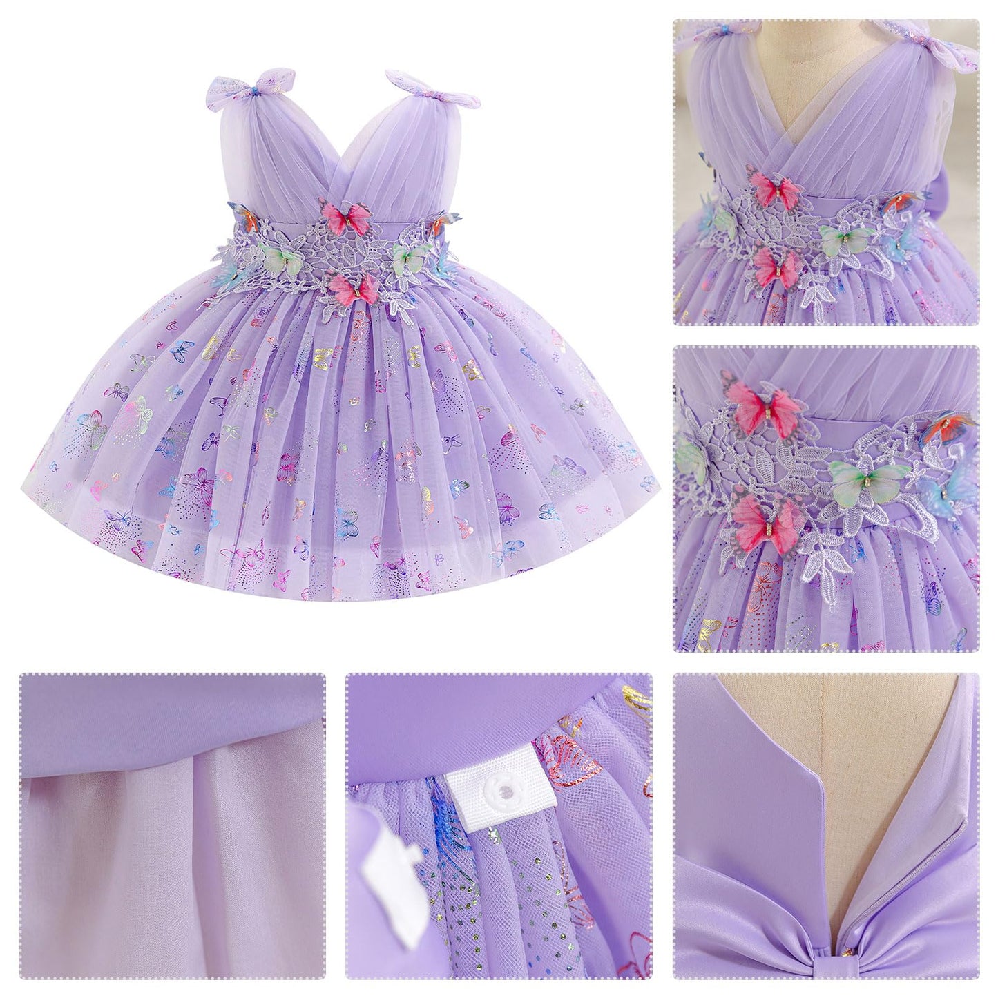 IDOPIP Toddler Baby Girls Shiny Butterfly Tutu Dress Princess Birthday Party Pageant Flower Girl Wedding V-Backless Dresses