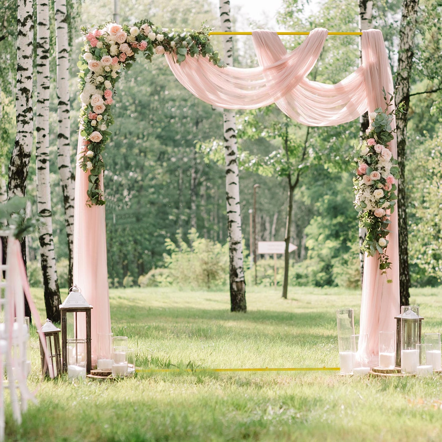 Wokceer Wedding Arch Backdrop Stand Square 6.6FTx6.6FT Gold Metal Balloon Arch Stand Garden Arbor Backdrop Frame for Wedding Birthday Party Baby Shower Photo Booth Background Decoration