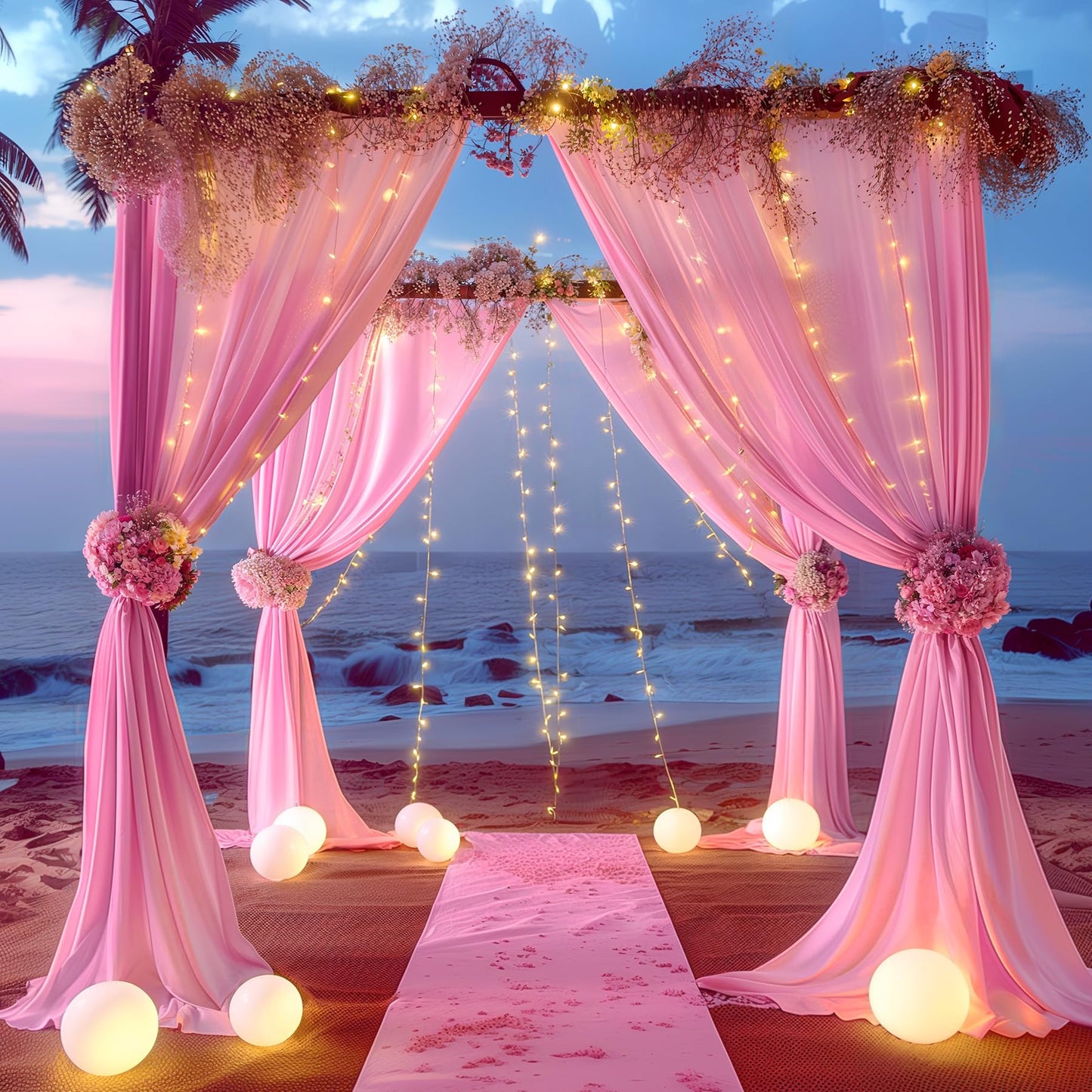 10x10ft Pink Backdrop Curtain with Lights String for Parties Wedding Wrinkle Free Soft Curtains Photo Backdrop Drapes for Girls Birthday Baby Shower Background Decorations 5x10ft, 2 Panels