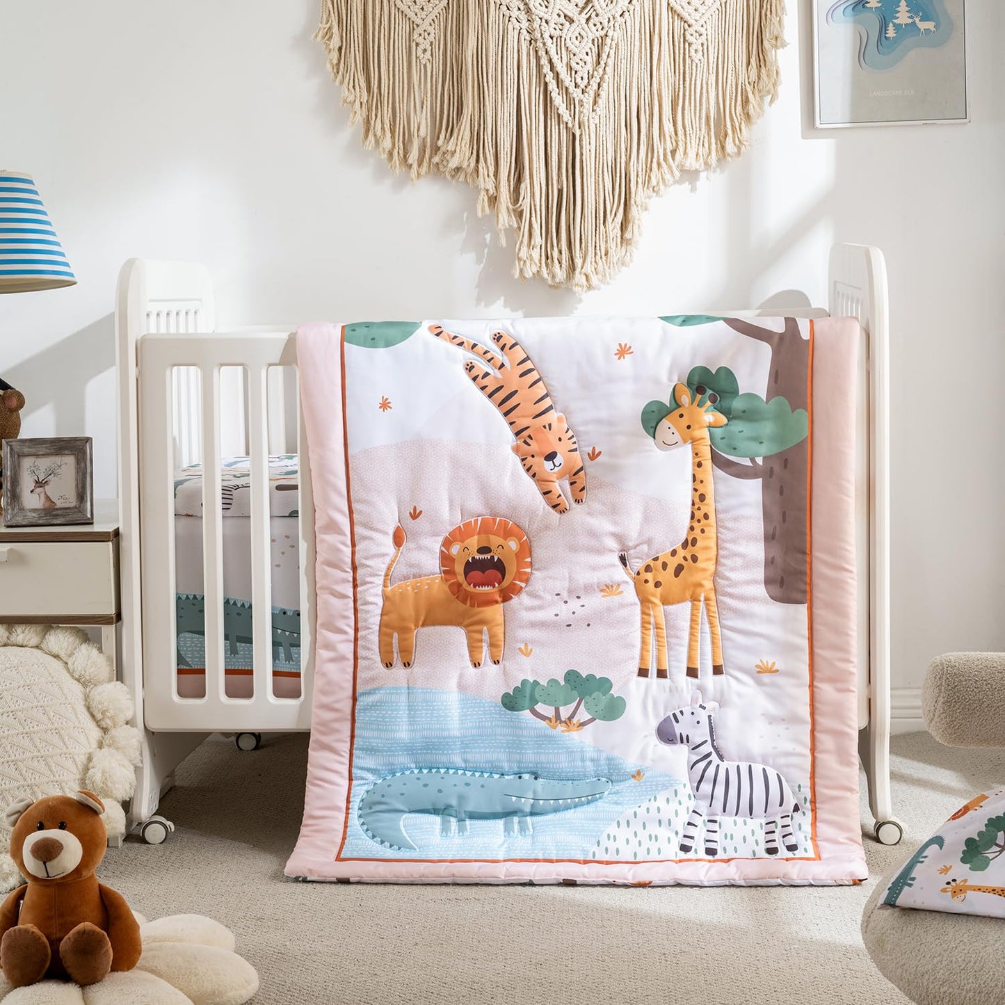 Crib Bedding Set 4 Pieces – Includes Comforter, 2 Fitted Sheets for Easy Changing, Crib Skirt – Soft, Breathable, Machine Washable – Fits Standard Crib Mattress – Baby Nursery Set for Boys & Girls
