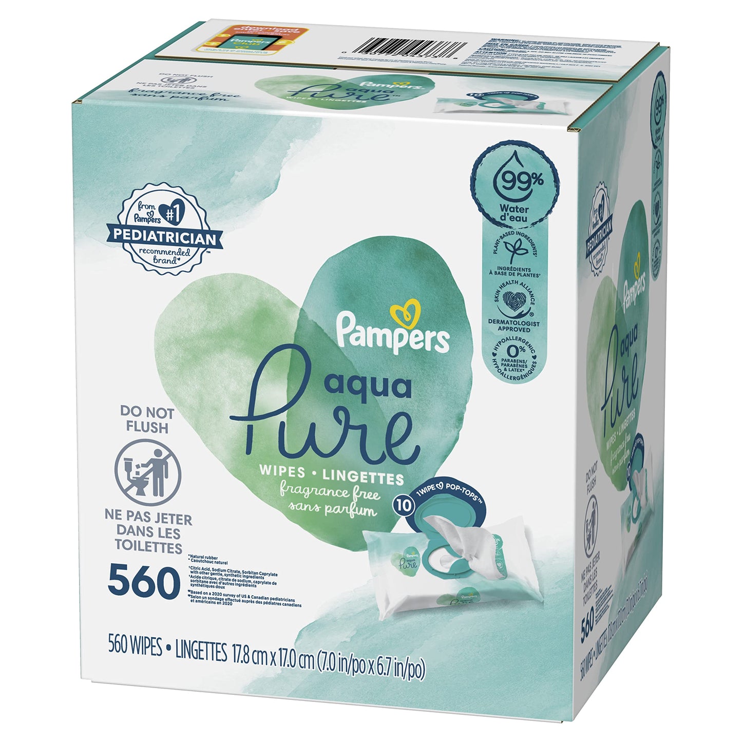 Pampers Baby Wipes Aqua Pure, 99% water-based wipes, Hypoallergenic and Unscented Infant Wipe, 896 Total (16 Flip-Top Packs)