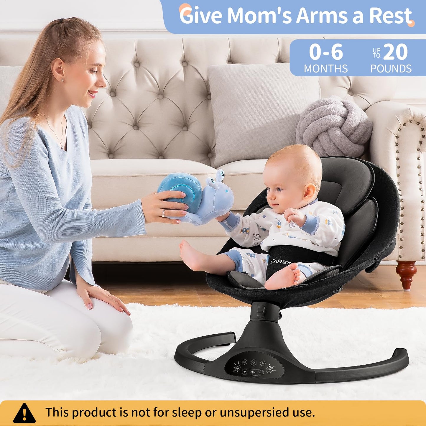 LAREX Baby Swing Infant Swing Electric Toddler Baby Rocker Portable for Newborn Boy Girl, 5 Sway Speeds with Remote Control, 10 Preset Melodies and Bluetooth, 0-6 Months Max 20 Lbs (Pink)