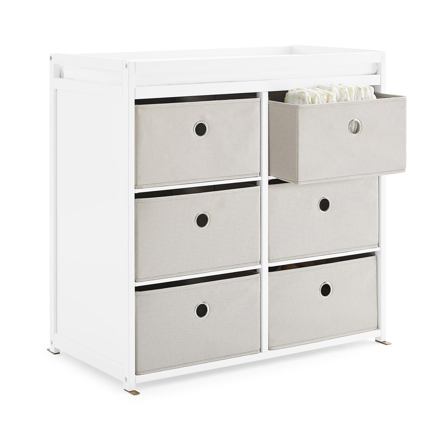 Delta Children Hayes Changing Table and Dresser for Bedroom with 6 Fabric Drawers, Charcoal Grey/Flax