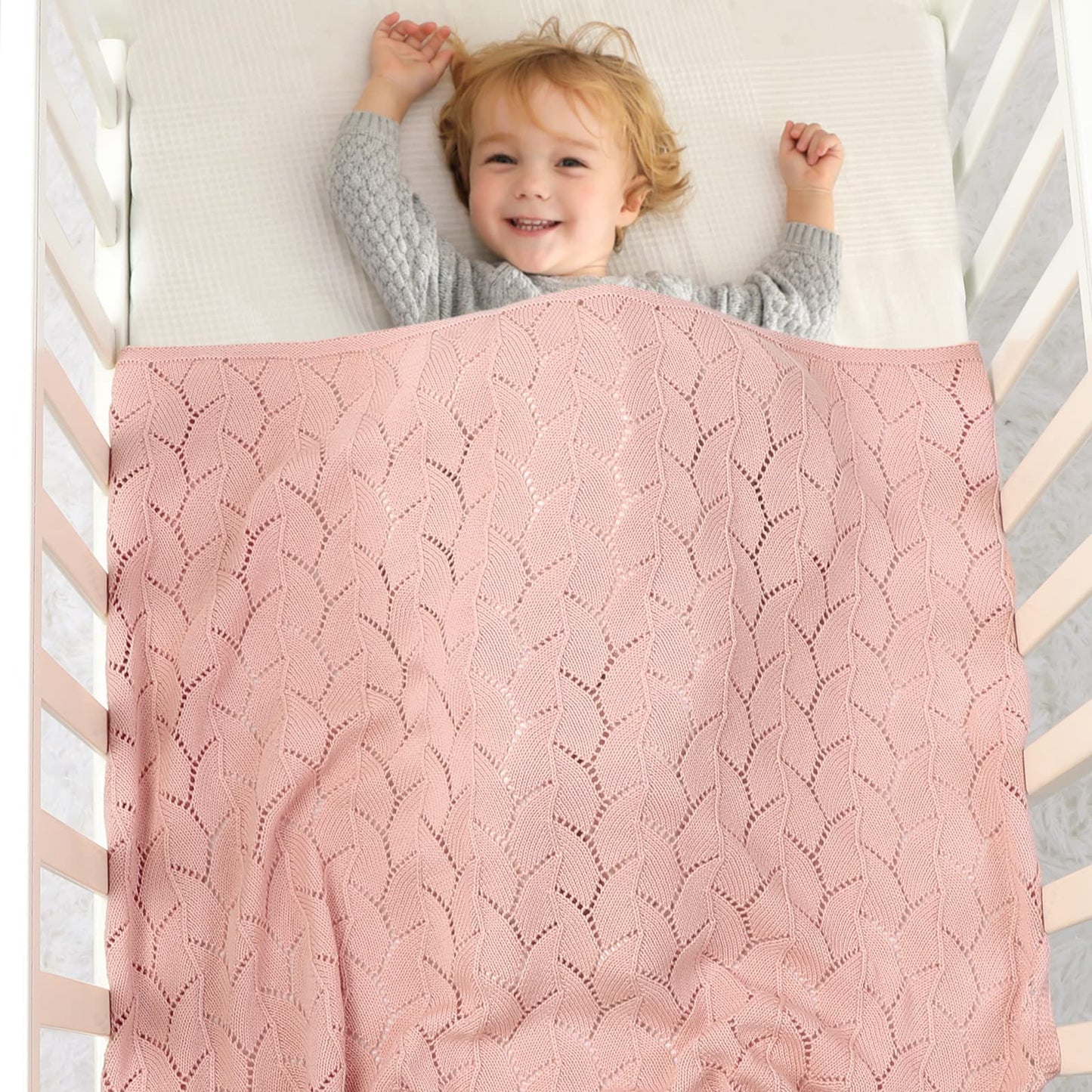 mimixiong 100% Pure Cotton Baby Blanket Extra Soft Cellular Neutral Swaddle Receiving Crib Blanket for Newborn Baby Boy Girl Size 30 x 40 inches (Pink)