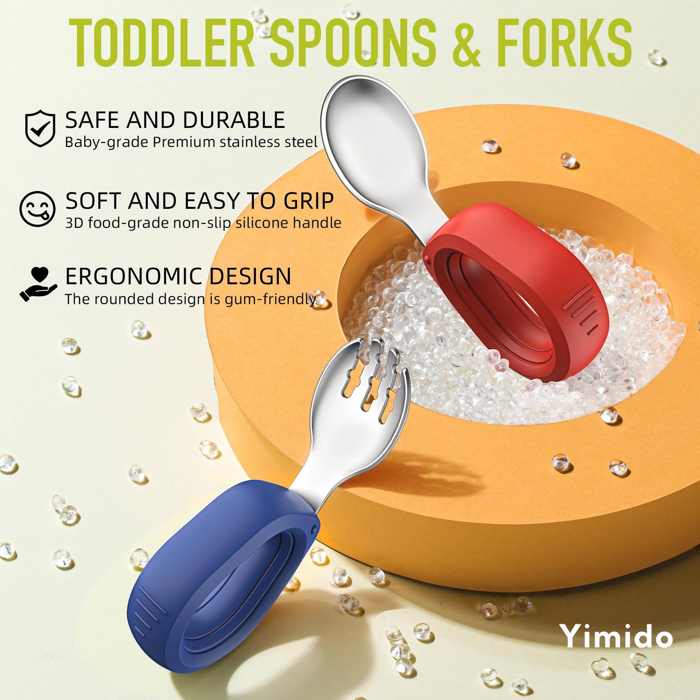Toddler Utensils - Baby Forks and Spoons Set - Kids Stainless Steel Silverware - Children Safe - Self Feeding - Dishwasher Safe (Orange + Green)