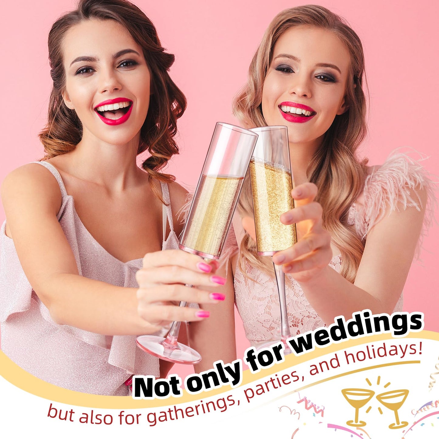 DI QIU REN 12 Pcs Acrylic Champagne Flutes, 6 OZ Clear Plastic Champagne Glasses, Unbreakable Reusable Shatterproof Stemmed Champagne Flutes Glass, Wedding Toasting Flutes for Party Wedding Holiday