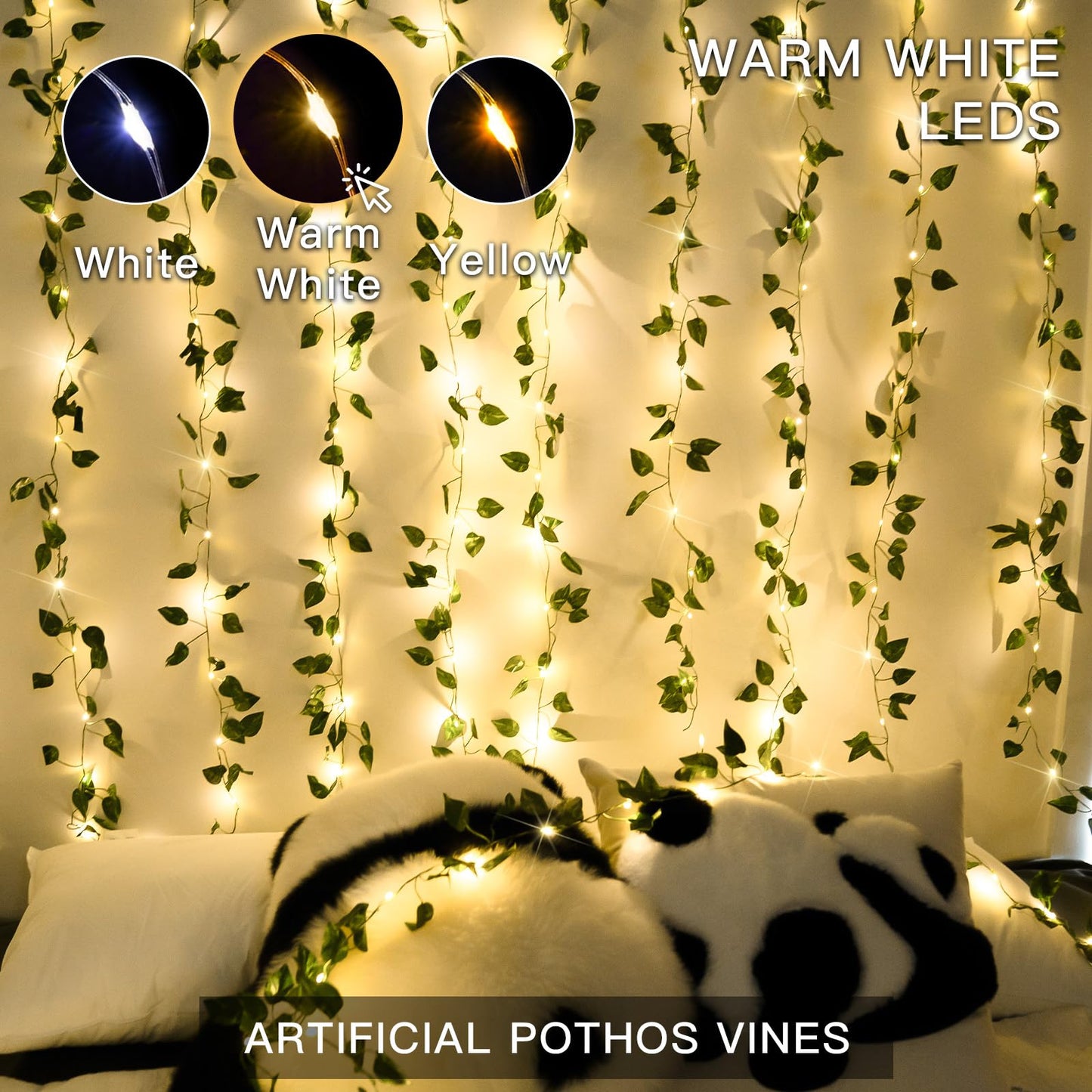 suddus Vine with Fairy Lights Battery Operated, 33ft 100 LED Ivy String Lights with Remote, Leaf Lights for Bedroom, Room, Wall, Garden, Party, Wedding Decor (Warm White)