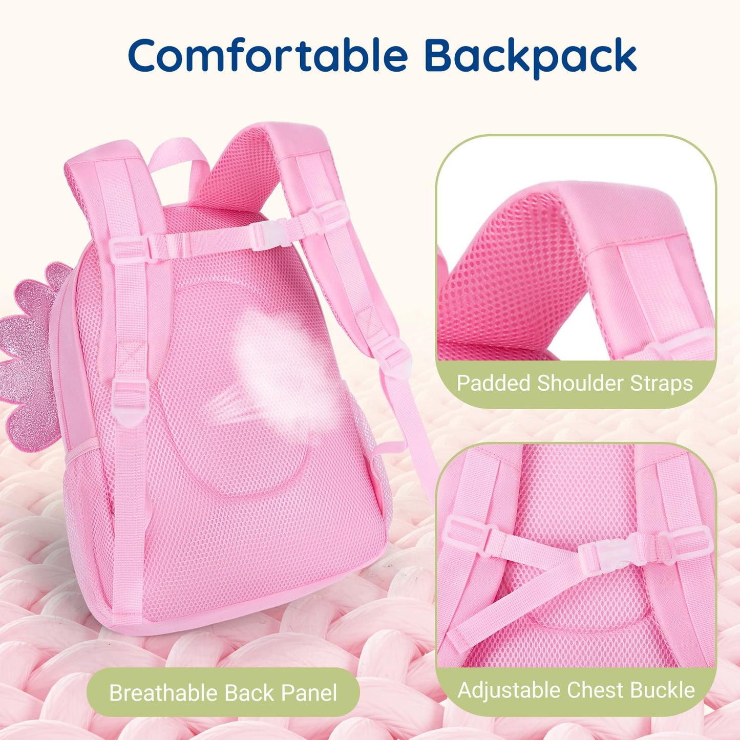 mommore Toddler Backpack for Girls 2-4 Cute 3D Kids Backpack Butterfly Small Pre-K Backpacks Water-Resistant for Preschool Kindergarten with Toddler Leash, Chest Buckle