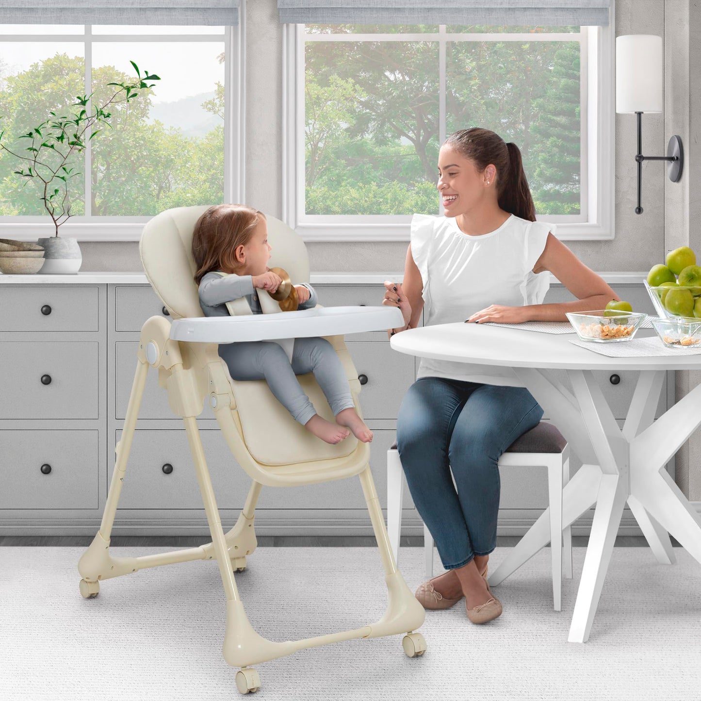 Delta Children Little Folks 2-in-1 SlimFold High Chair for Babies and Toddlers, Sage Green