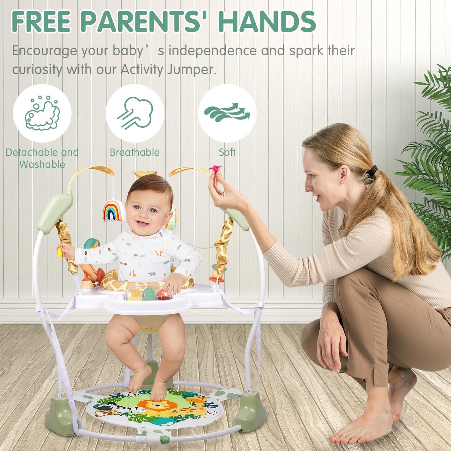 Baby Activity Center, 3-in-1 Baby Jumper, Infant Activity Center with 360° Rotating Seat, Music, Lights, 3 Adjustable Heights, Infant Activity Jumper for 6+ Months JP2401