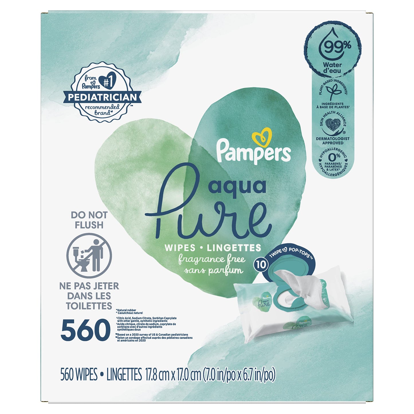Pampers Baby Wipes Aqua Pure, 99% water-based wipes, Hypoallergenic and Unscented Infant Wipe, 896 Total (16 Flip-Top Packs)