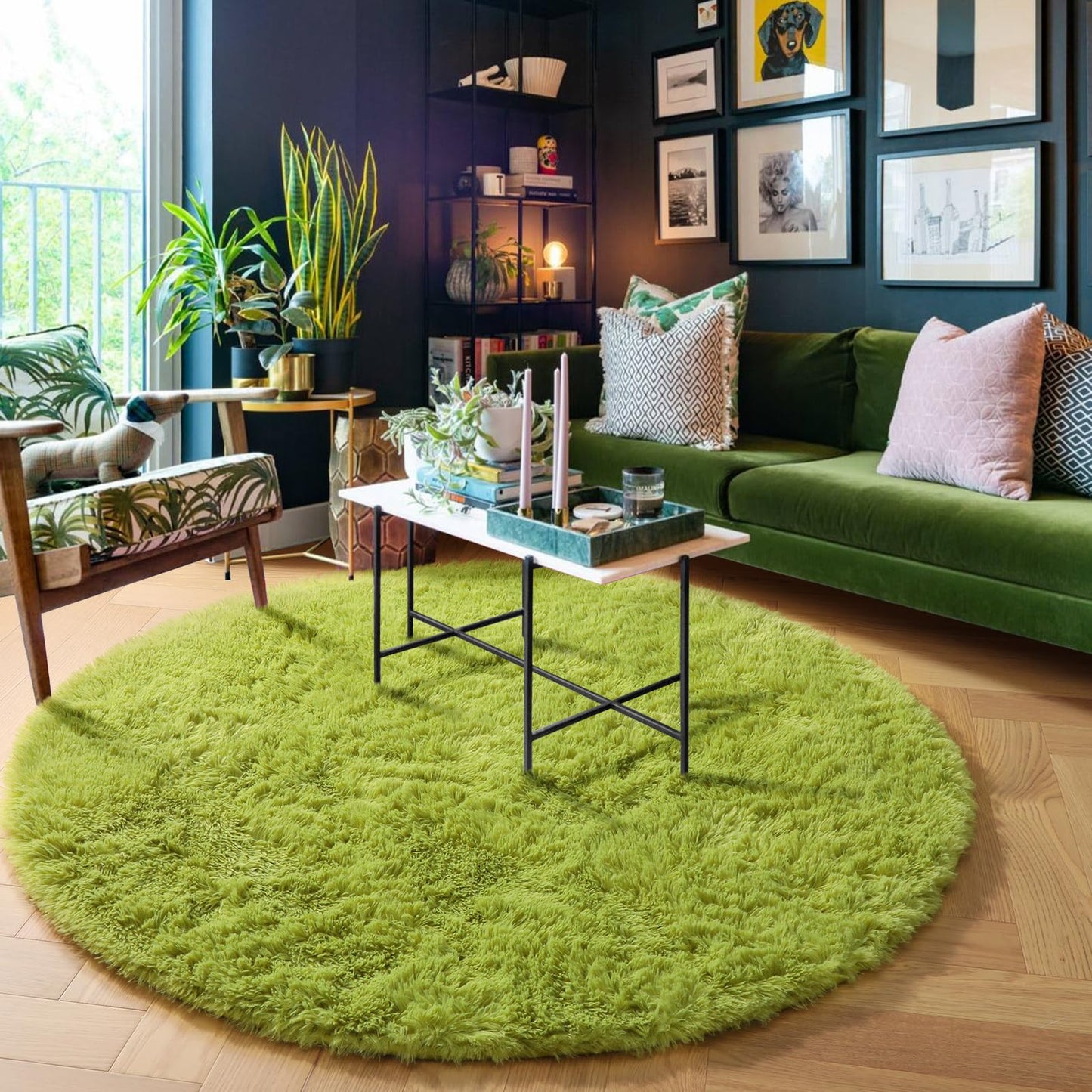 Pink Round Area Rugs 6Ft for Bedroom Living Room, Big Fluffy Shag Circle Rug for Kids Playroom, Cute Preppy Room Decor for Teen Girls, Cozy Fuzzy Furry Plush Carpets for Baby Nursery, Dorm, Classroom