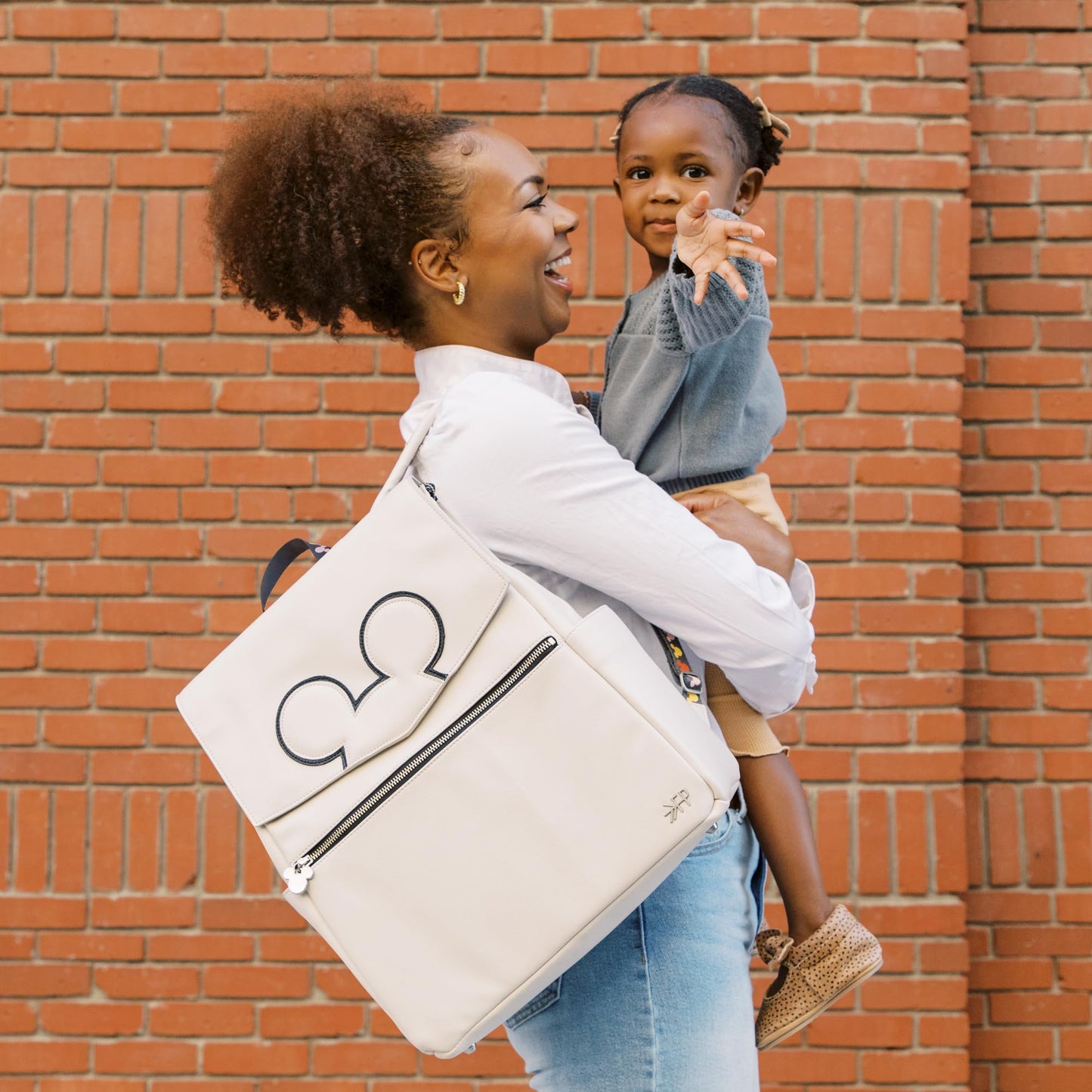 Freshly Picked Classic II Diaper Bag Backpack, Wipeable Vegan Leather With Changing Pad (Minnie Lots of Dots)