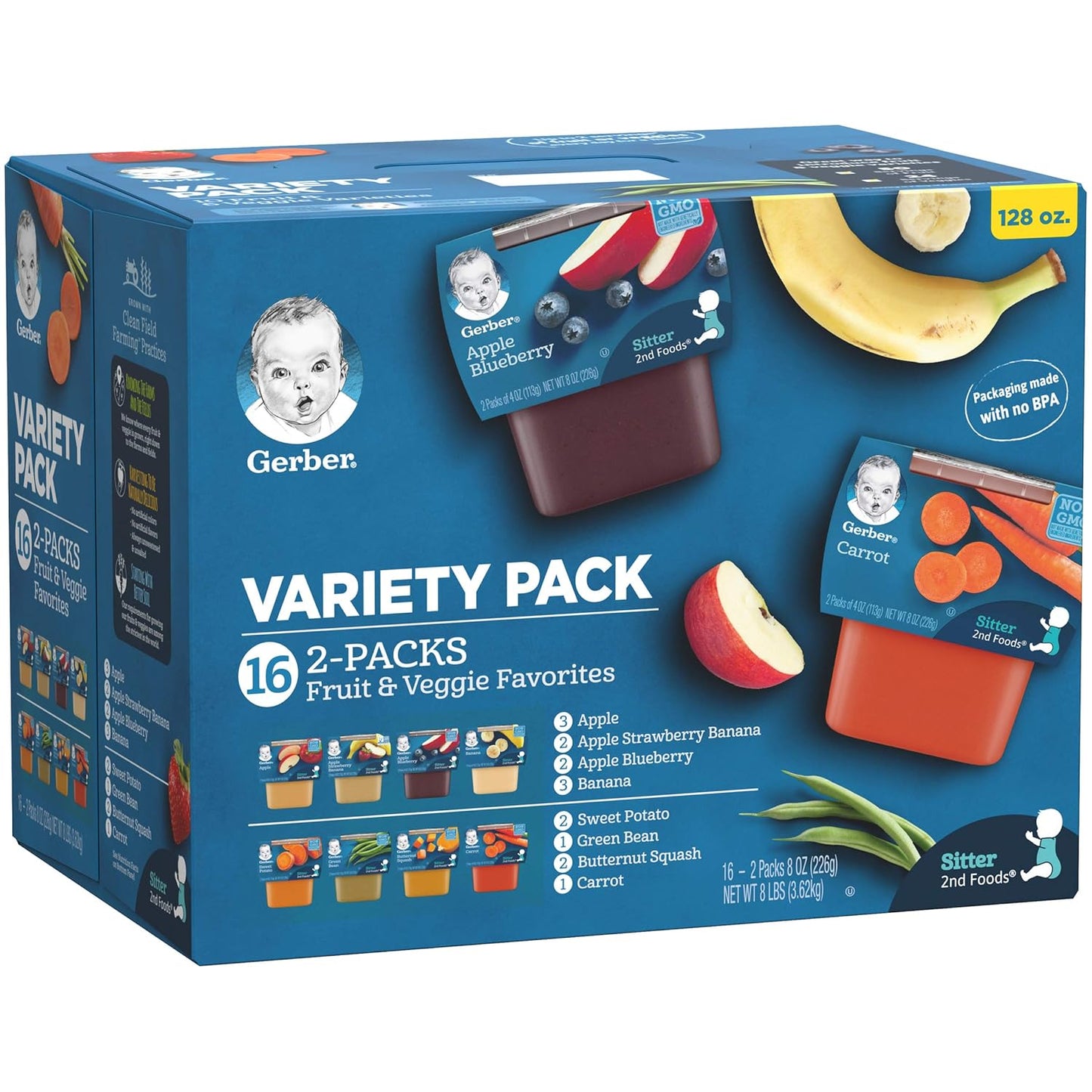 Gerber Purees Veggie, Fruit & My 1st Veggies Variety Bundle (16 Count)