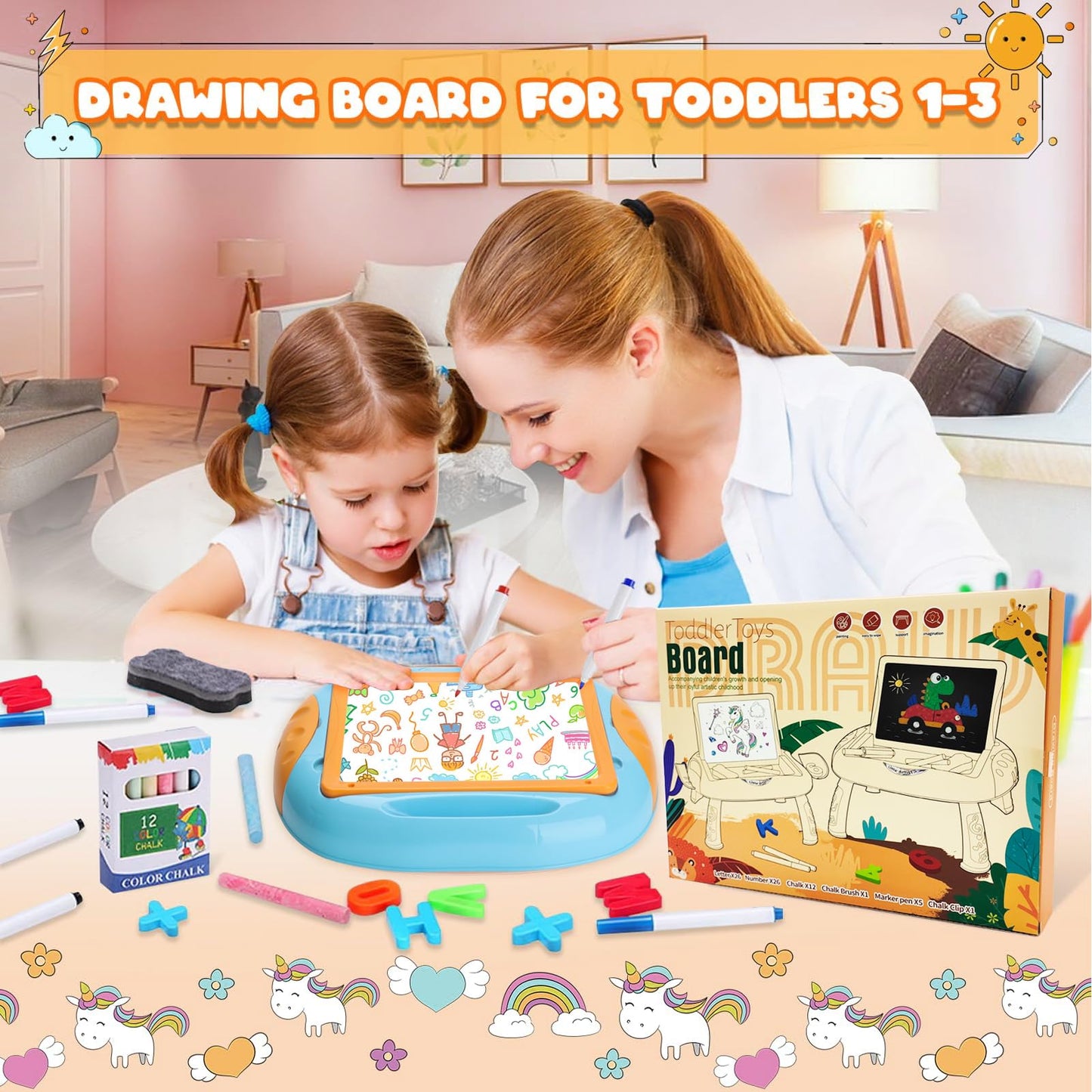 Gift for 1-2 Year Old Girls, Toddler Girl Toys with Magnetic Letters and Numbers, Learning and Educational Toys for 1 2 Year Old, Girls Birthday Christmas Gifts (Unicorn Pink)
