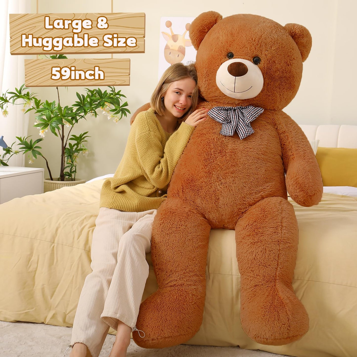 51 inch Big Teddy Bear Cute Giant Stuffed Animals Soft Plush Toy for Girlfriend Kids for Birthday Christmas Valentine's Day