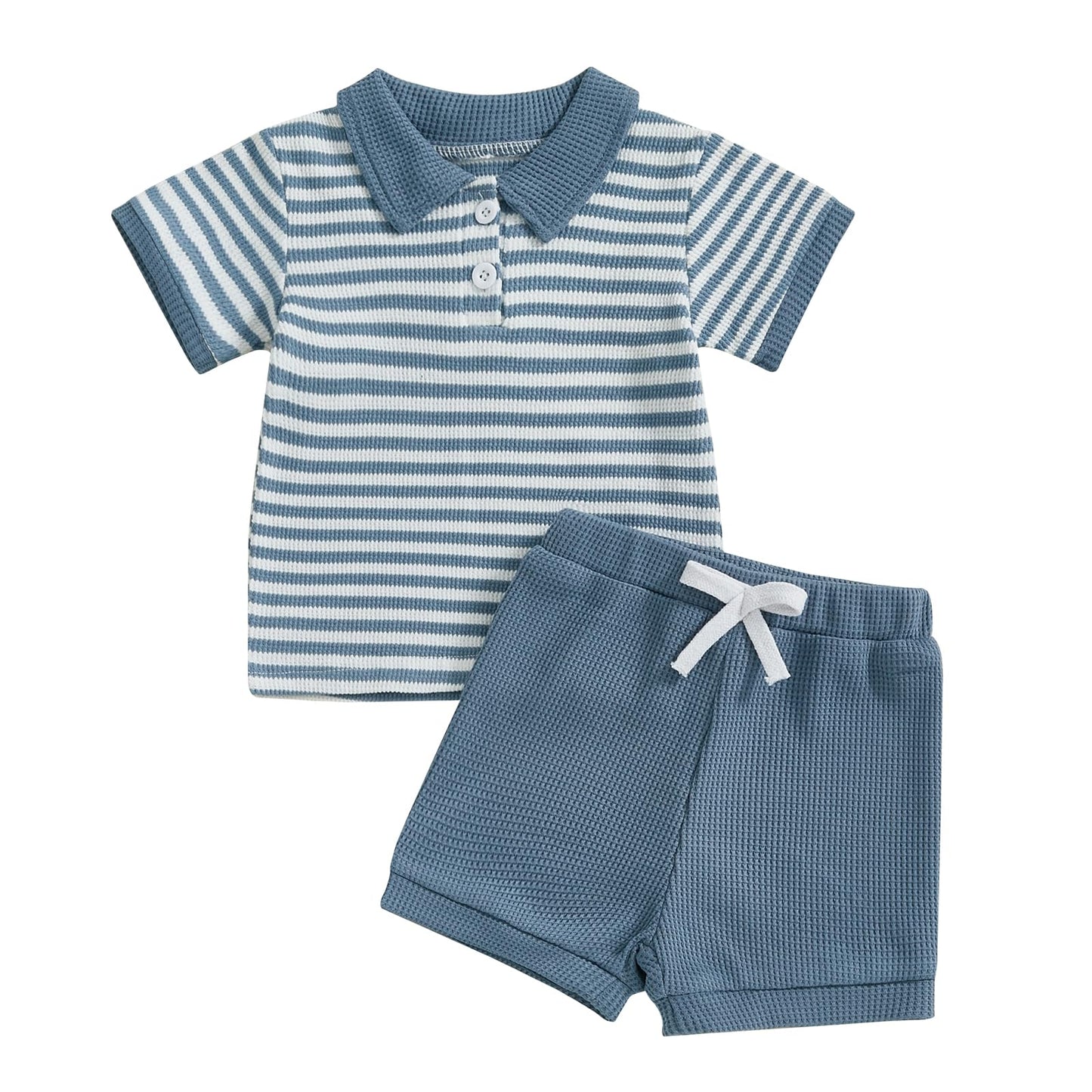 Kuriozud Newborn Baby Boy Summer Clothes Button Short Sleeve Romper Bodysuit Shorts Set Toddler Soft Waffle Outfit